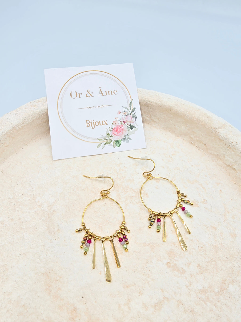 Boucles d'Oreilles Créoles LESLI Cristaux Multicolor Doré | Or et Âme Bijoux