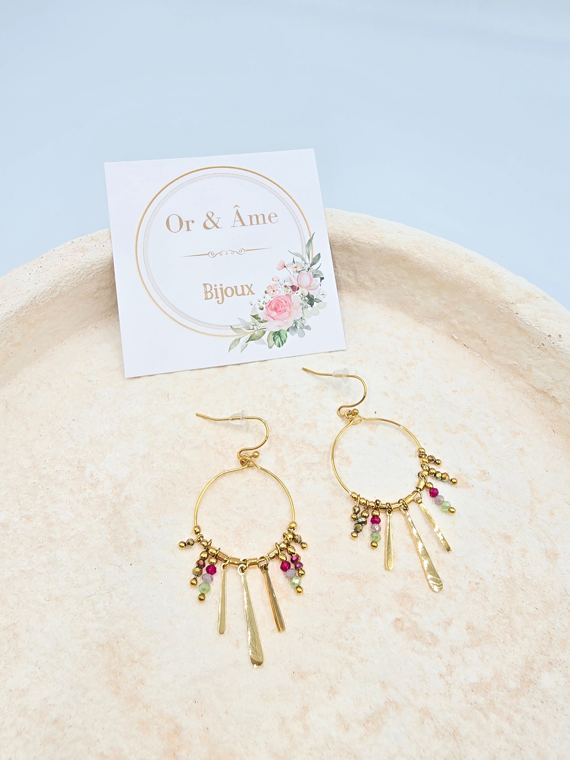 Boucles d'Oreilles Créoles LESLI Cristaux Multicolor Doré | Or et Âme Bijoux