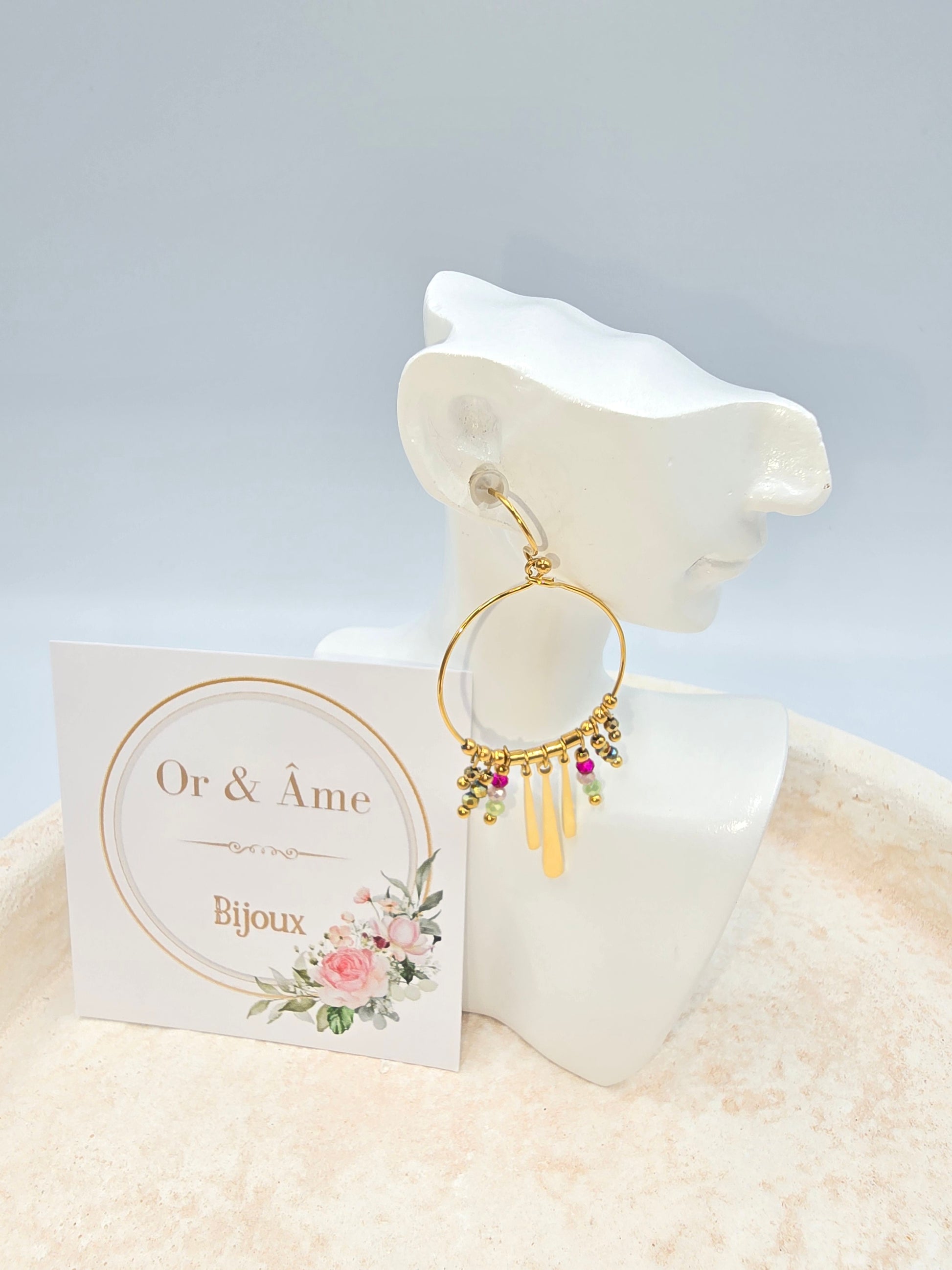 Boucles d'Oreilles Créoles LESLI Cristaux Multicolor Doré | Or et Âme Bijoux