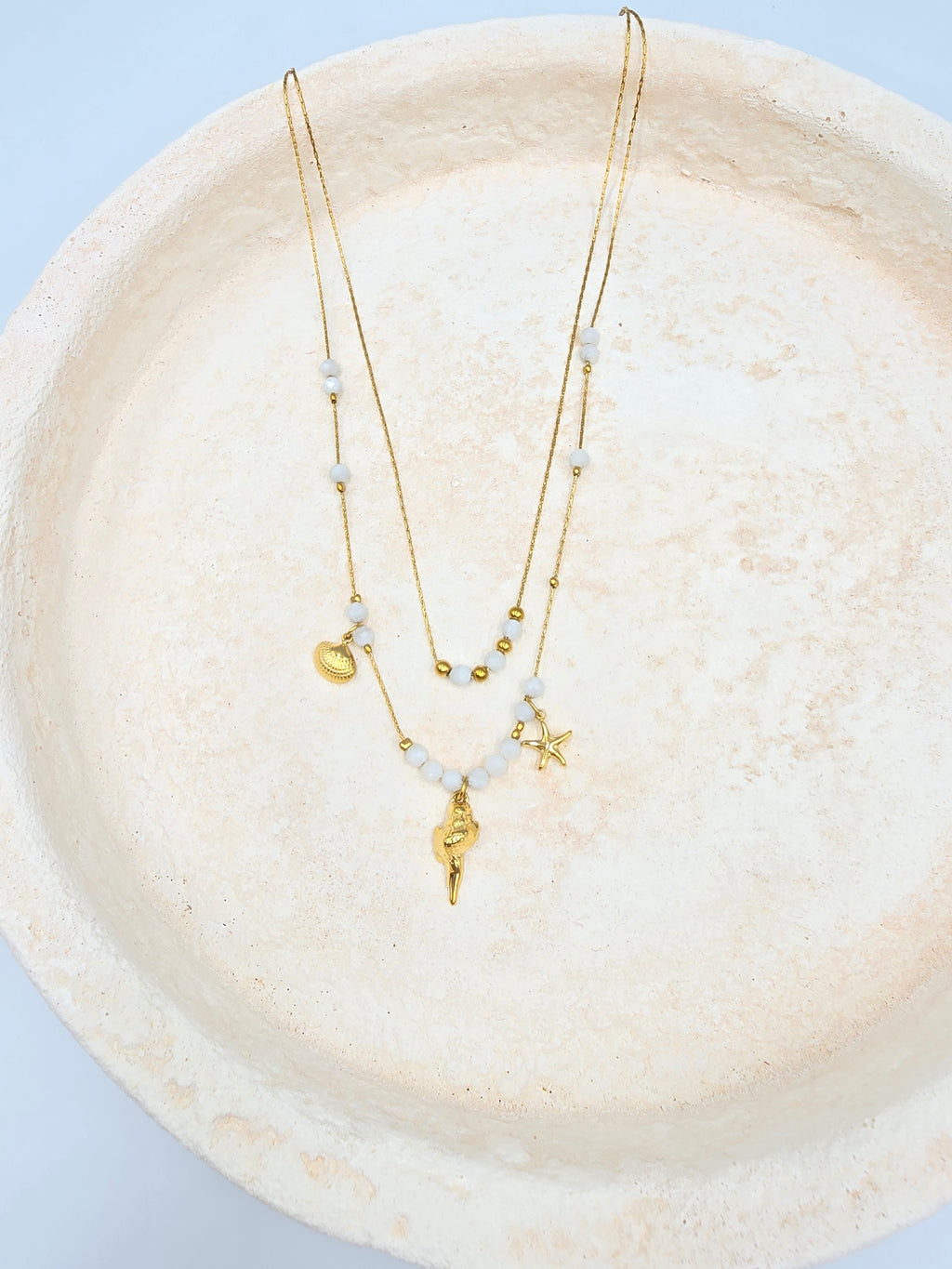 Collier Double Rang IZANE Pierre de Lune Étoile Coquillage Doré | Or et Âme Bijoux