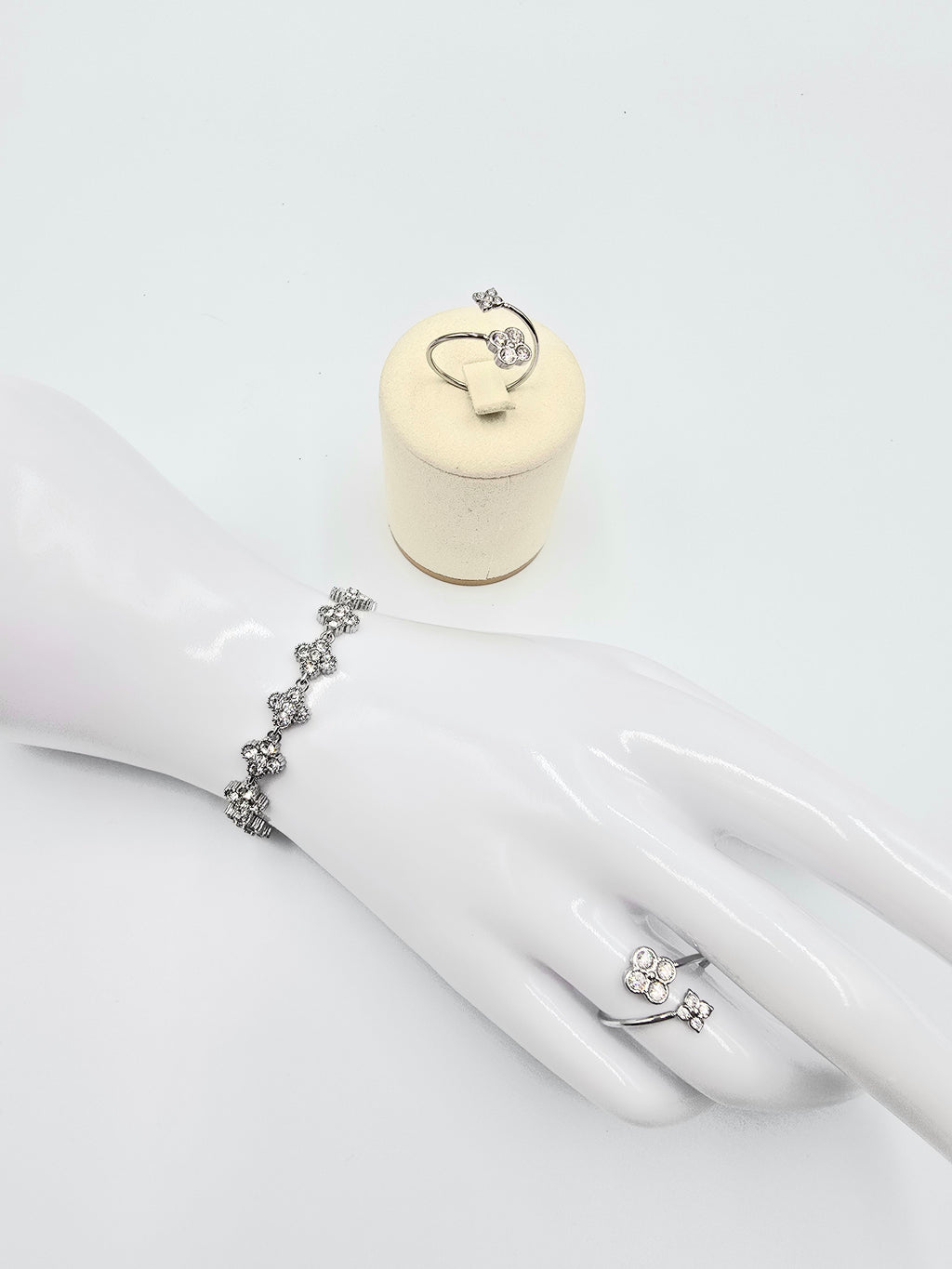 Bague Palas - Trèfle Ouvert Acier Inoxydable & Cristaux