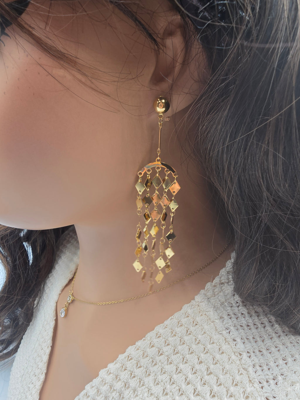 Boucles d'Oreilles DINA Cascade - Losanges Dorés & Argentés