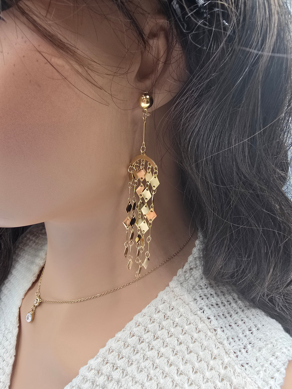 Boucles d'Oreilles DINA Cascade - Losanges Dorés & Argentés