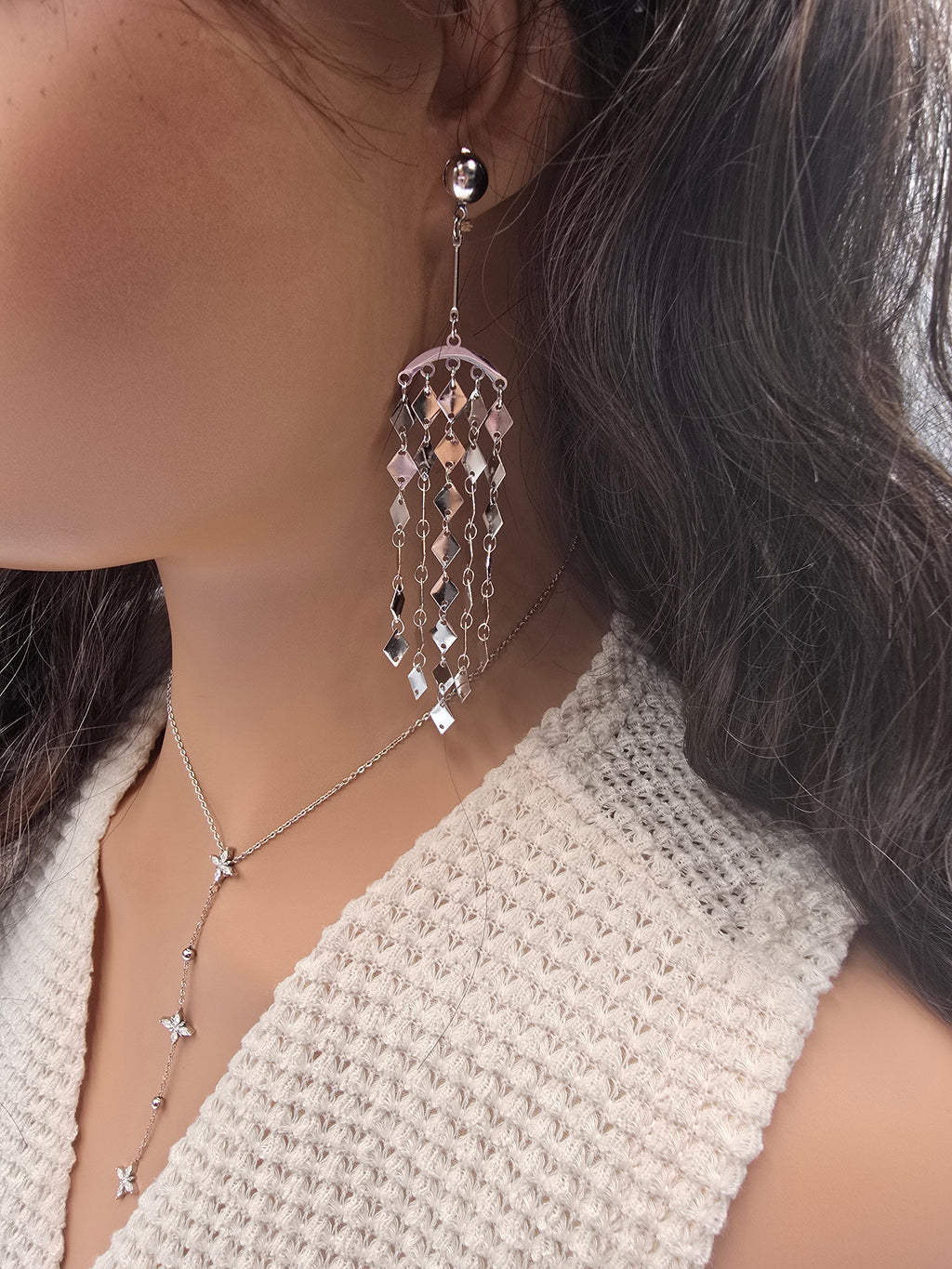 Boucles d'Oreilles DINA Cascade - Losanges Dorés & Argentés