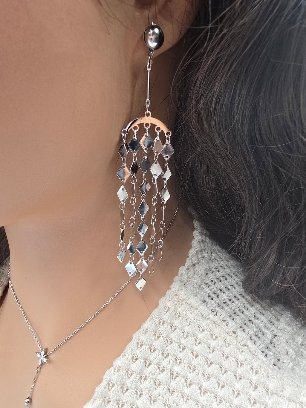 Boucles d'Oreilles DINA Cascade - Losanges Dorés & Argentés