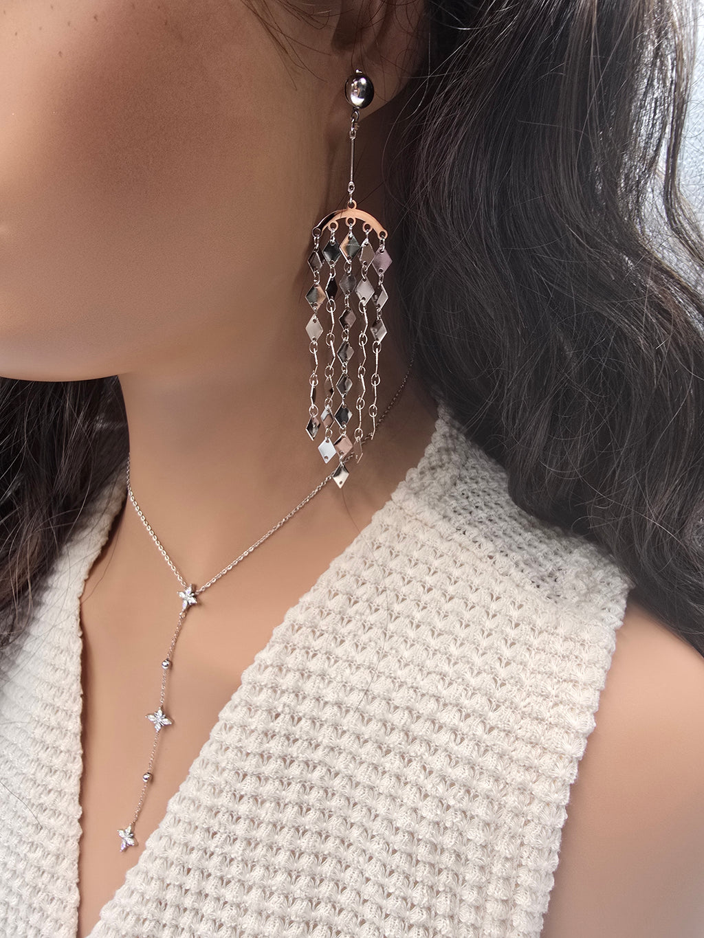 Boucles d'Oreilles DINA Cascade - Losanges Dorés & Argentés