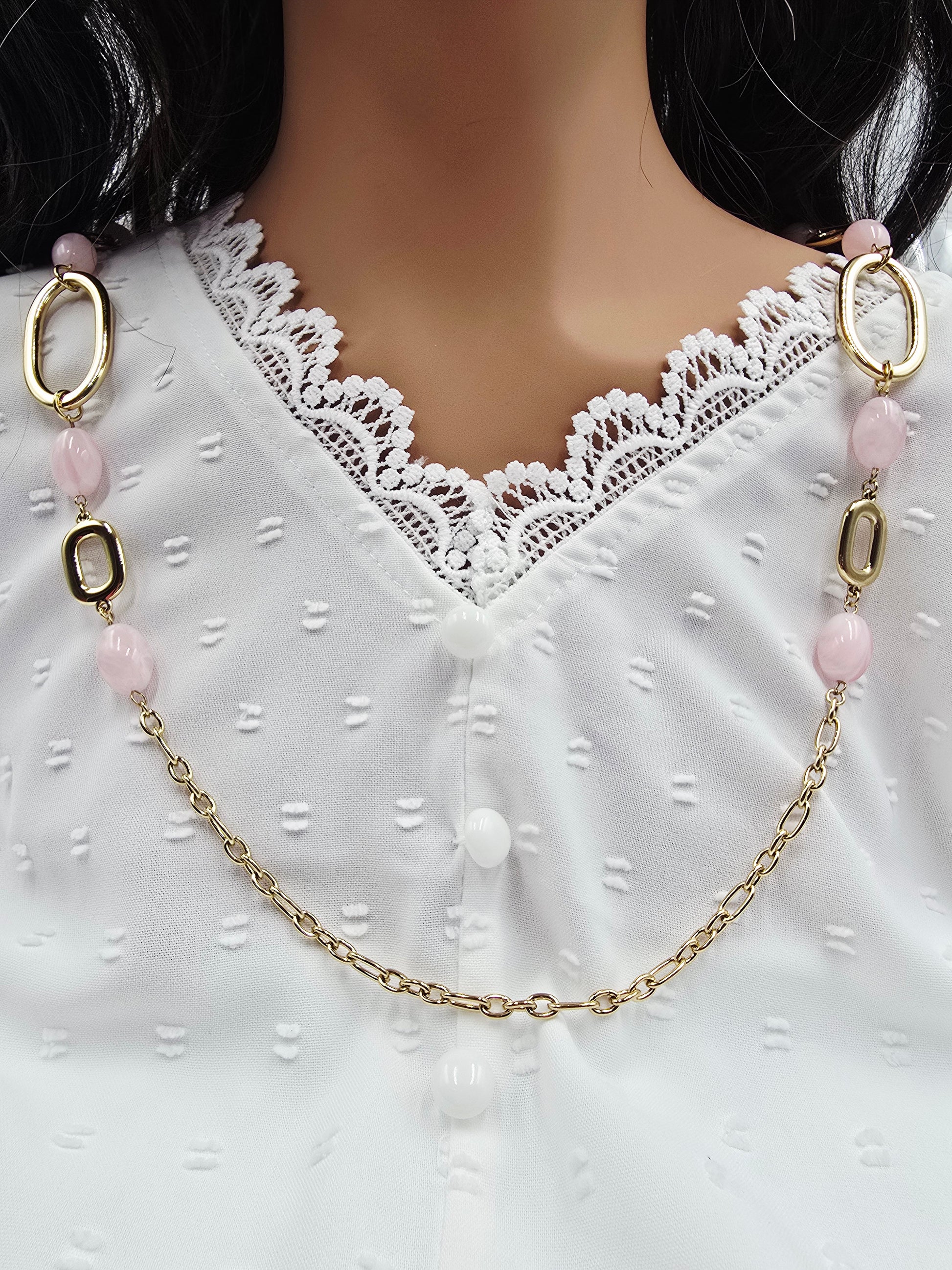 Sautoir SYLVIE - Perles Résine & Maillons Dorés - 80 cm - Élégance Bohème