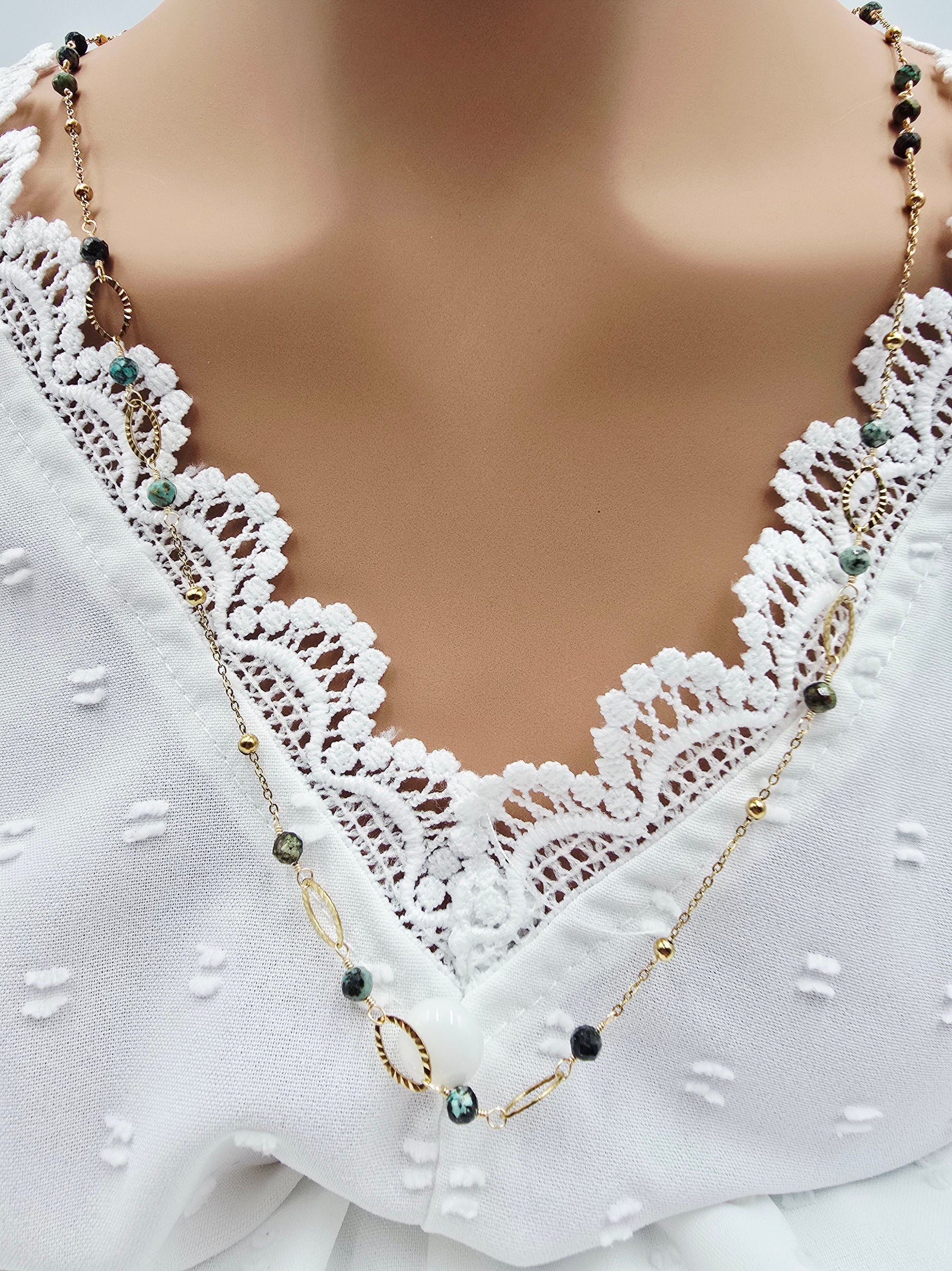 Collier SHANA - Turquoise Africaine ou Perle d'Eau Douce - Sérénité & Élégance