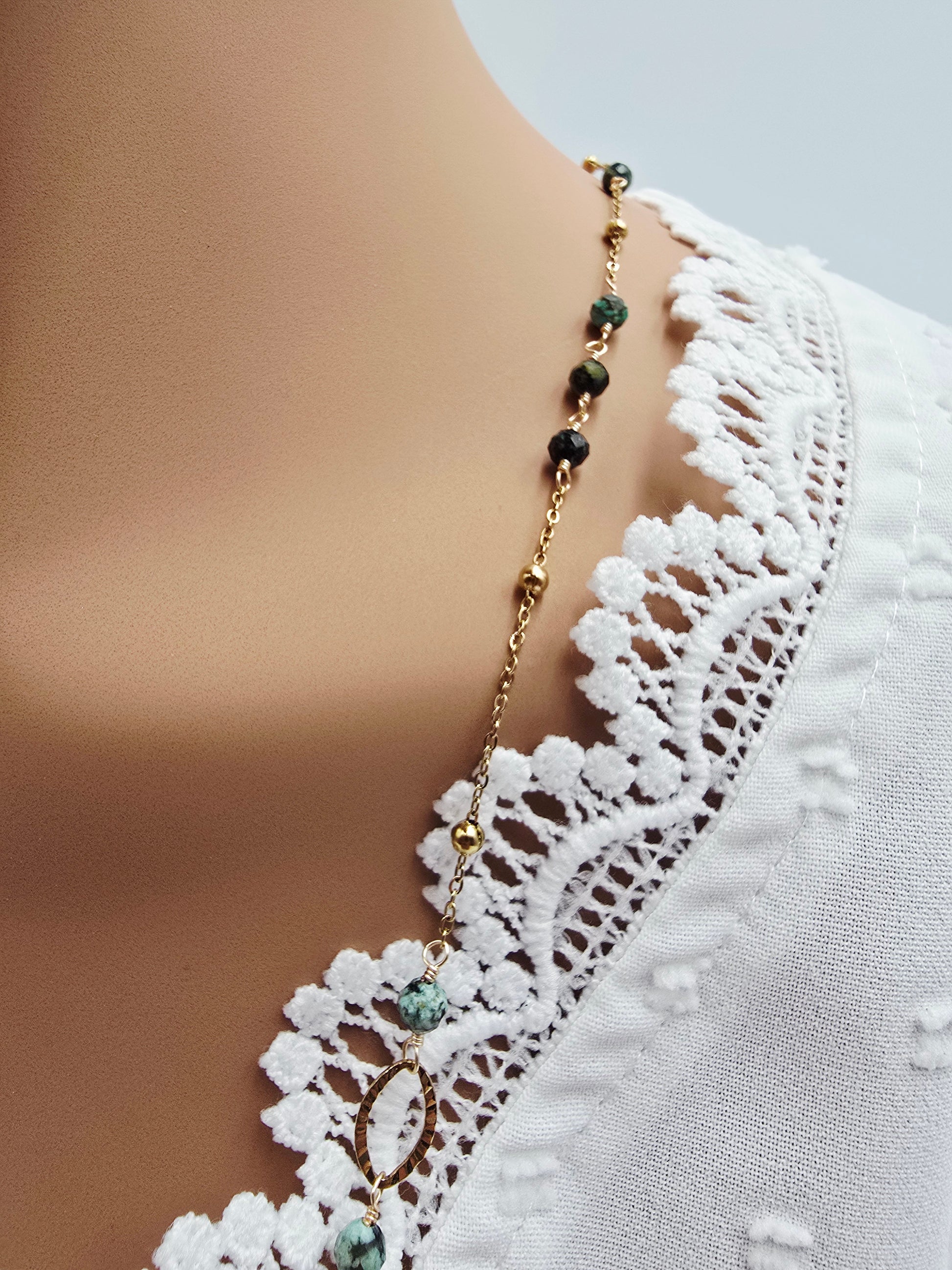 Collier SHANA - Turquoise Africaine ou Perle d'Eau Douce - Sérénité & Élégance