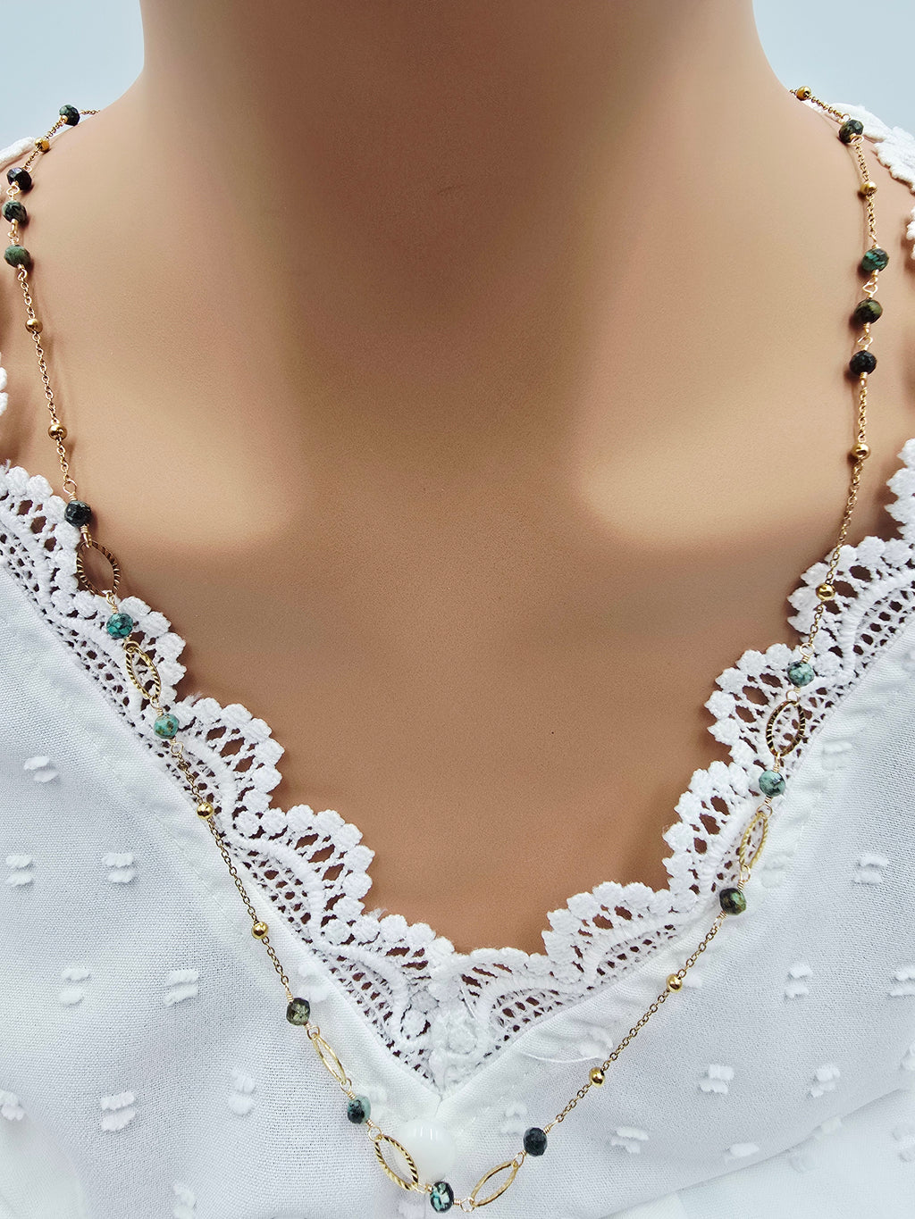 Collier SHANA - Turquoise Africaine ou Perle d'Eau Douce - Sérénité & Élégance