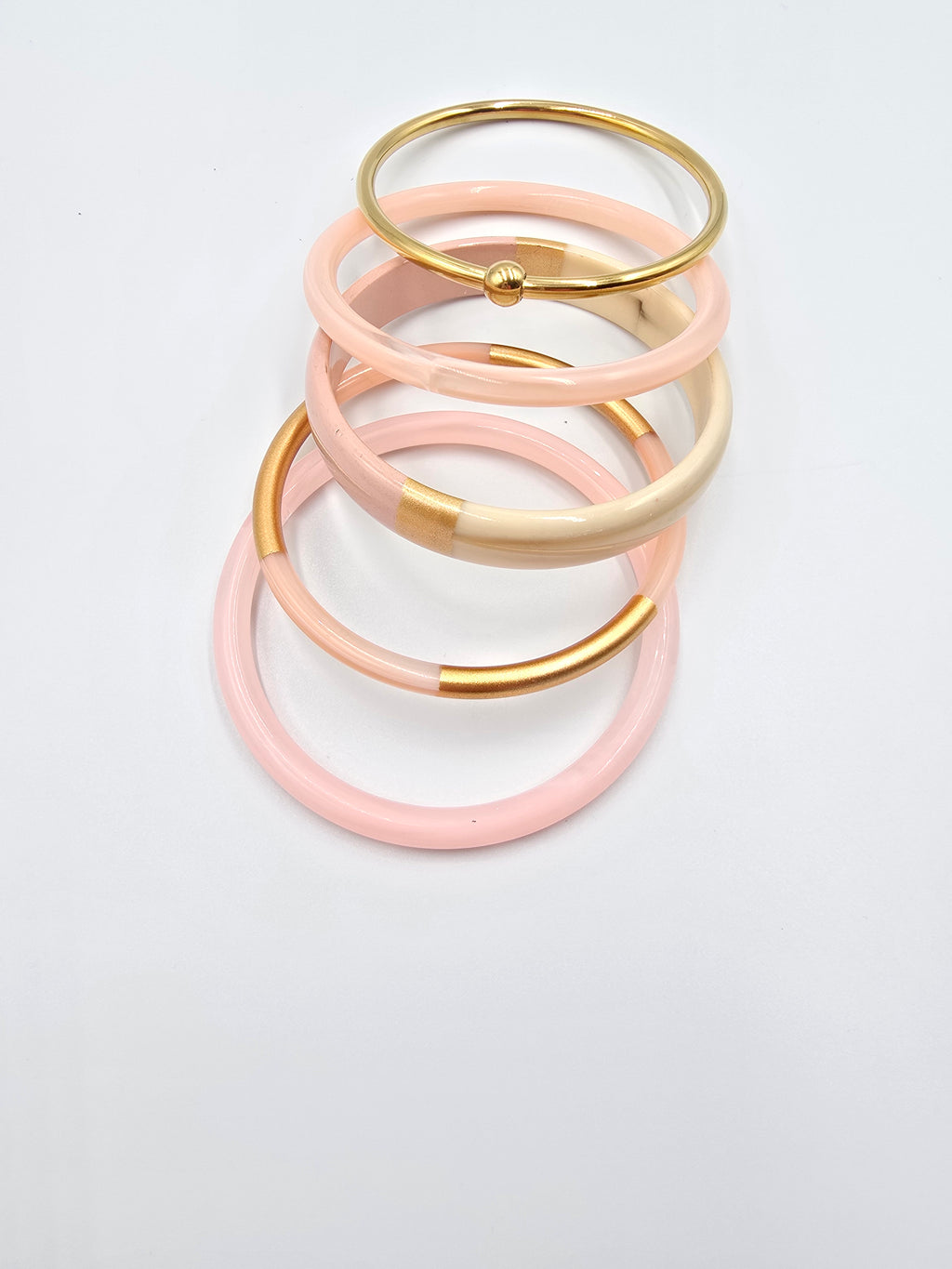 Bracelet BIANCA - Jonc Résine & Lune Dorée - Rose Doux ou Beige Doré