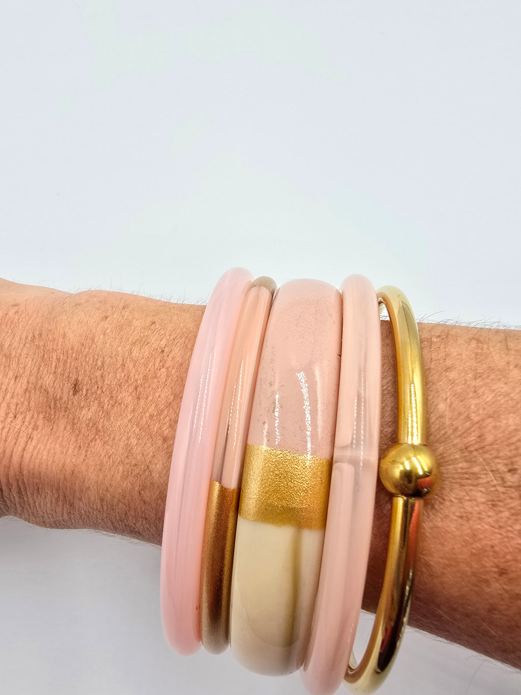 Bracelet BIANCA - Jonc Résine & Lune Dorée - Rose Doux ou Beige Doré