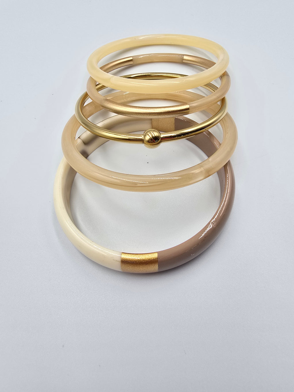 Bracelet BIANCA - Jonc Résine & Lune Dorée - Rose Doux ou Beige Doré