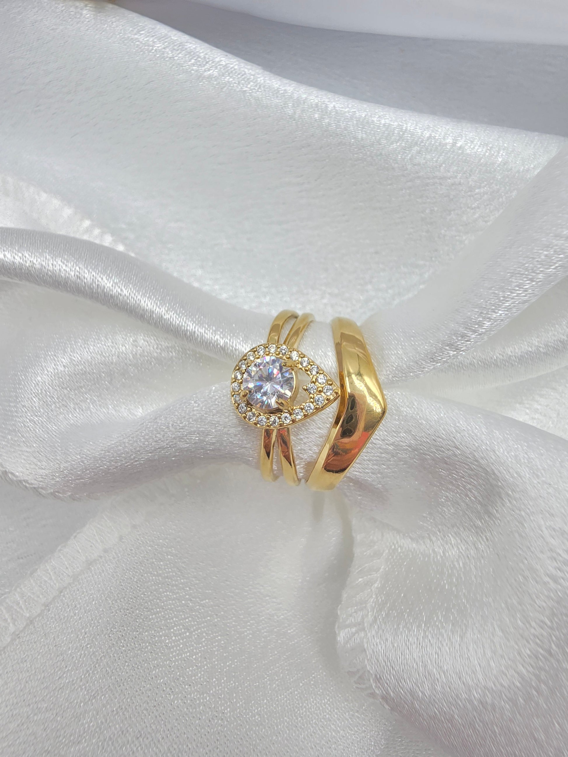 Bague ARMANDE - Oxyde de Zirconium & Strass - Triple Anneau Doré