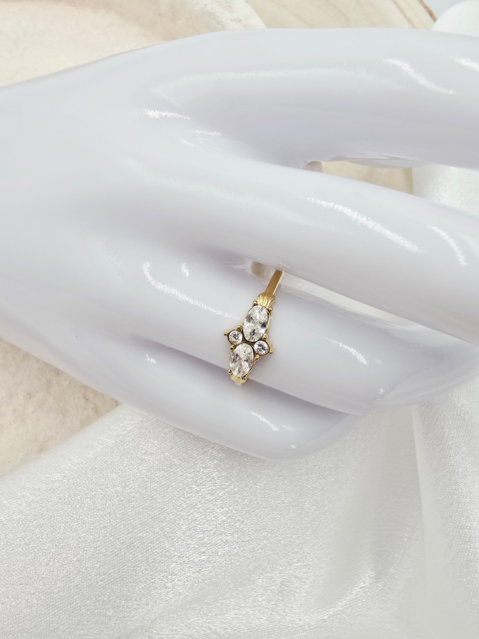 Bague BELLY – Strass Ovales & Ronds Dorée Ajustable