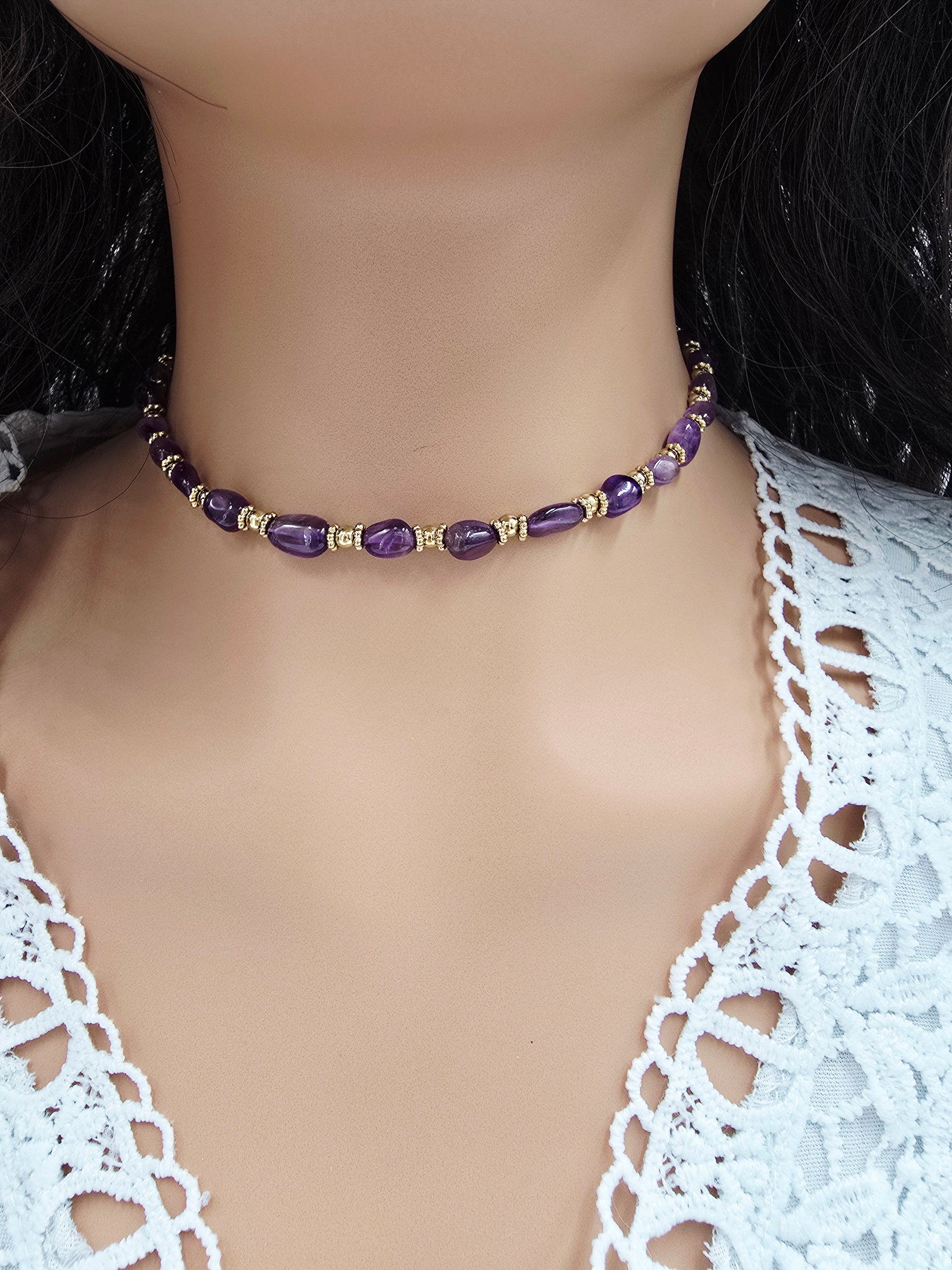 Collier CASSANDRE Tourmaline Améthyste Agate Indienne Acier Inoxydable | Or et Âme Bijoux