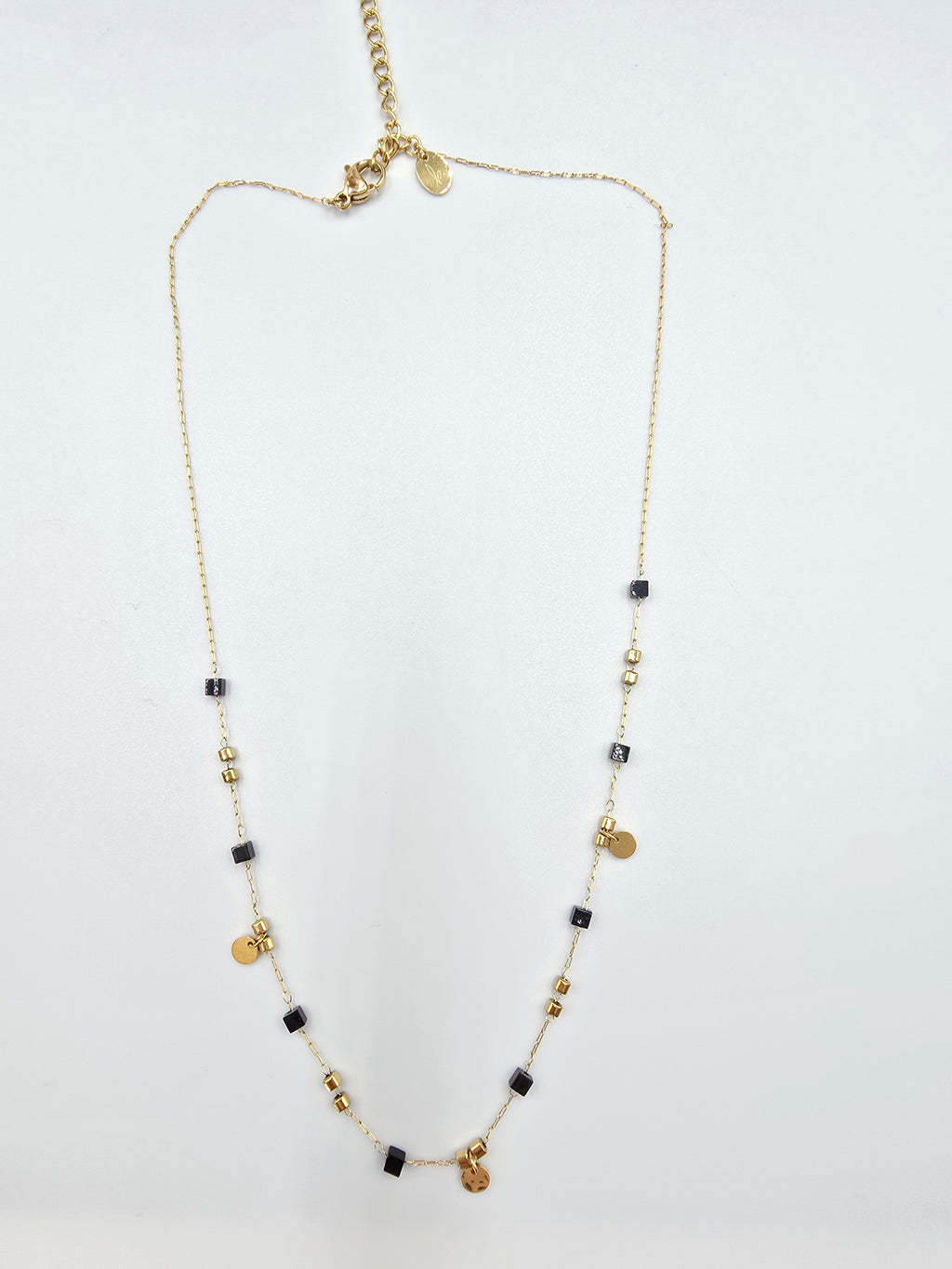 Collier BETTY | Perles Naturelles Tourmaline ou Onyx | Pampilles Dorées | Acier Inoxydable | Or et Âme Bijoux