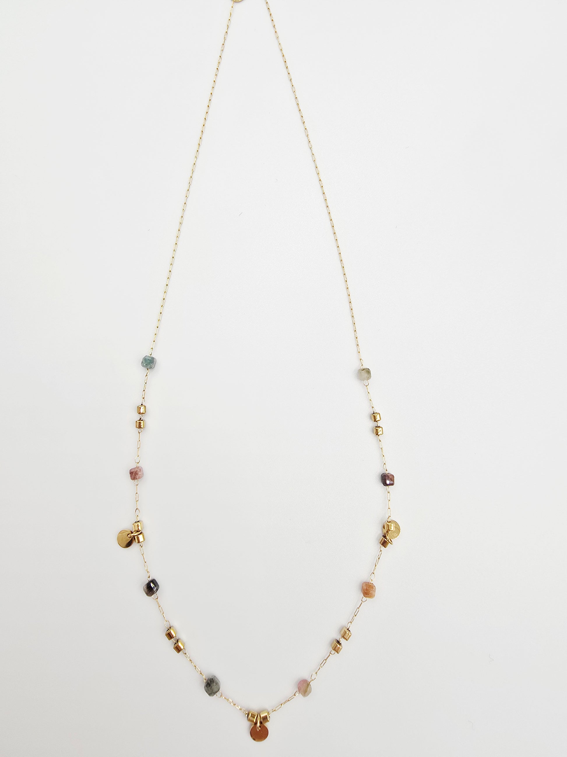 Collier BETTY | Perles Naturelles Tourmaline ou Onyx | Pampilles Dorées | Acier Inoxydable | Or et Âme Bijoux