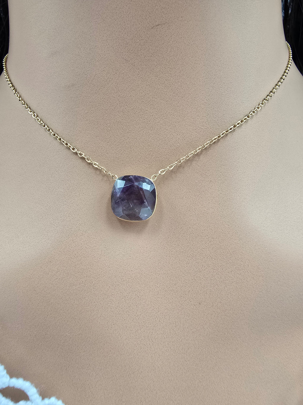 Collier ESMÉE | Pierre Naturelle Rhodonite ou Améthyste | Acier Inoxydable Doré | Or et Âme Bijoux