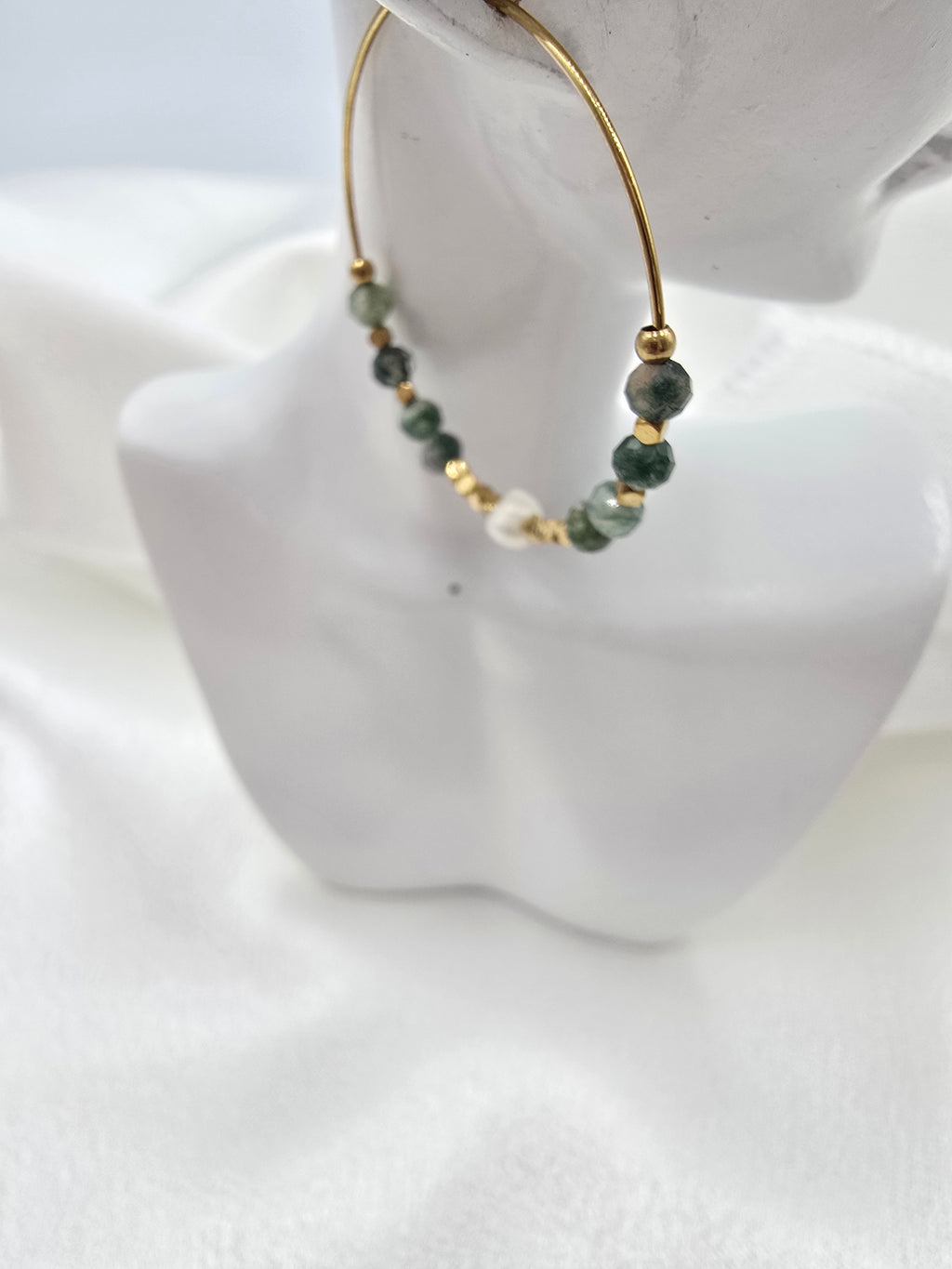 Créoles BOHEMIE – Agate Indienne, Rhodonite ou Améthyste & Perle d'Eau Douce