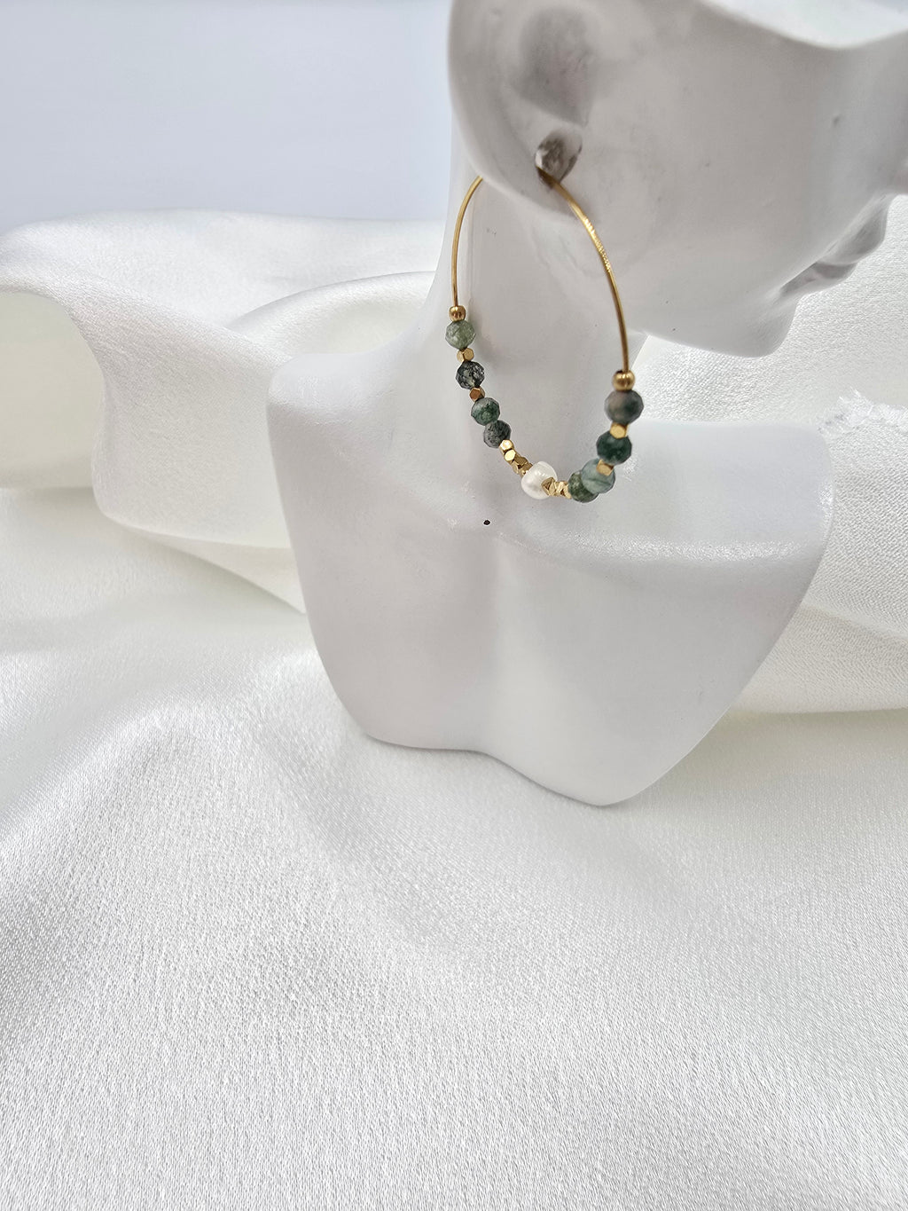 Créoles BOHEMIE – Agate Indienne, Rhodonite ou Améthyste & Perle d'Eau Douce