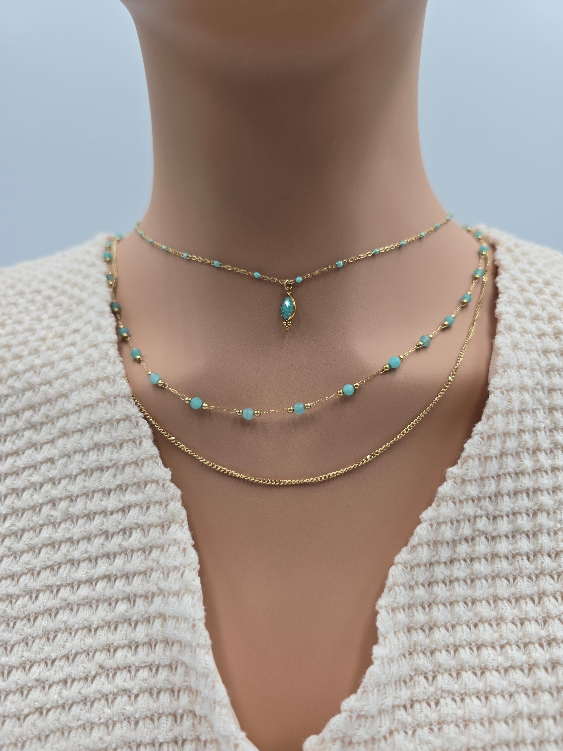 Collier ESTELINE – Agate Blanche, Amazonite, Labradorite ou Améthyste