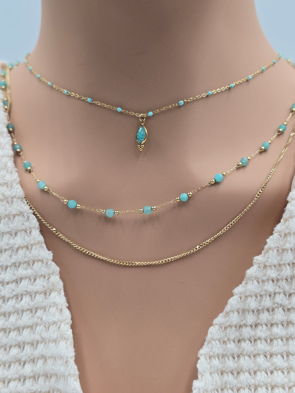 Collier ESTELINE – Agate Blanche, Amazonite, Labradorite ou Améthyste