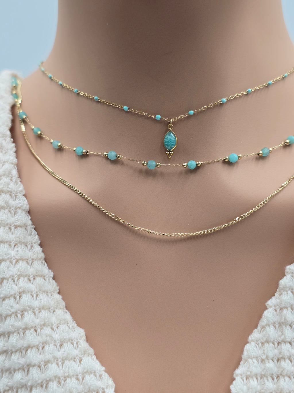 Collier ESTELINE – Agate Blanche, Amazonite, Labradorite ou Améthyste