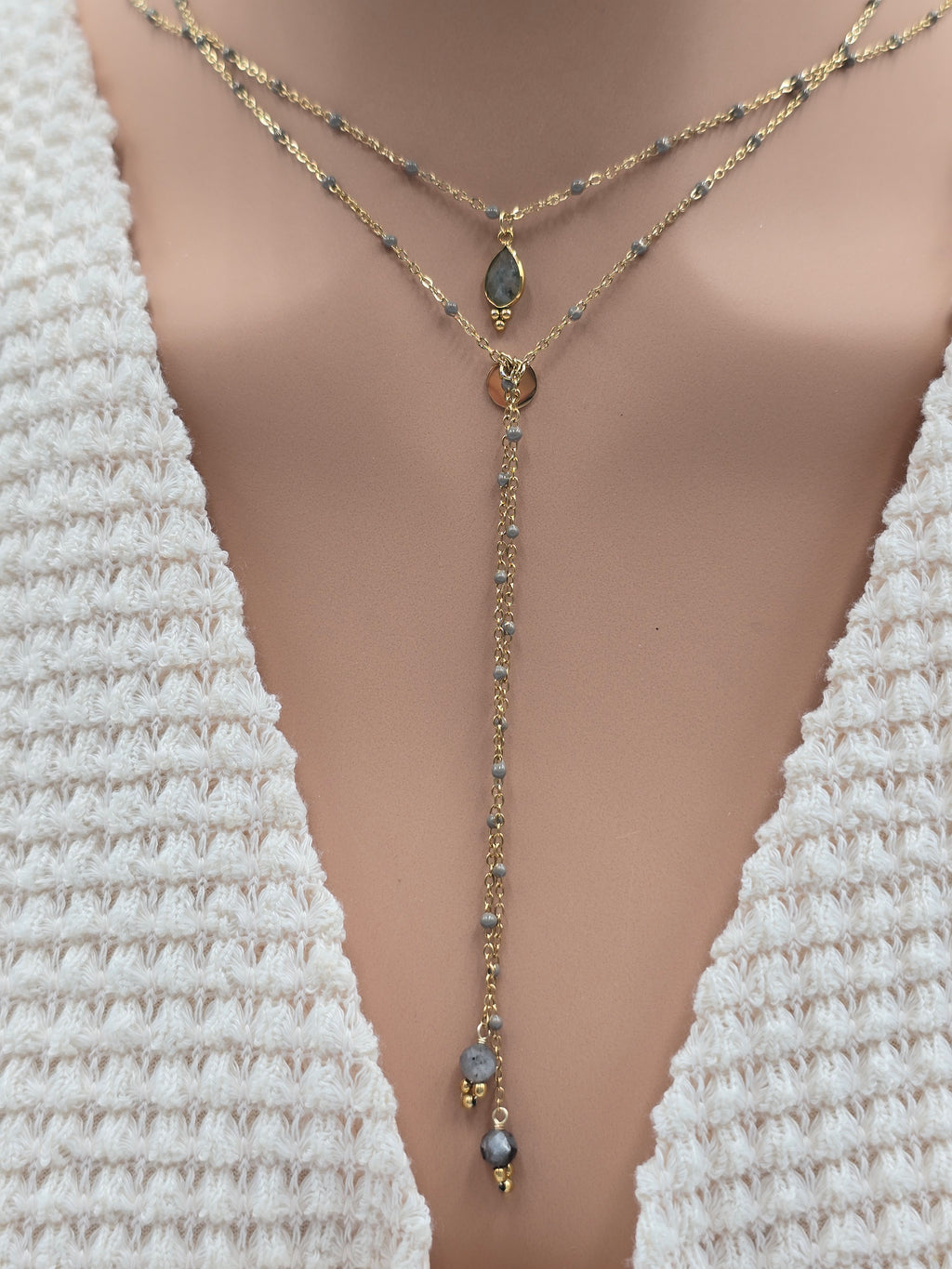 Collier ESTELINE – Agate Blanche, Amazonite, Labradorite ou Améthyste