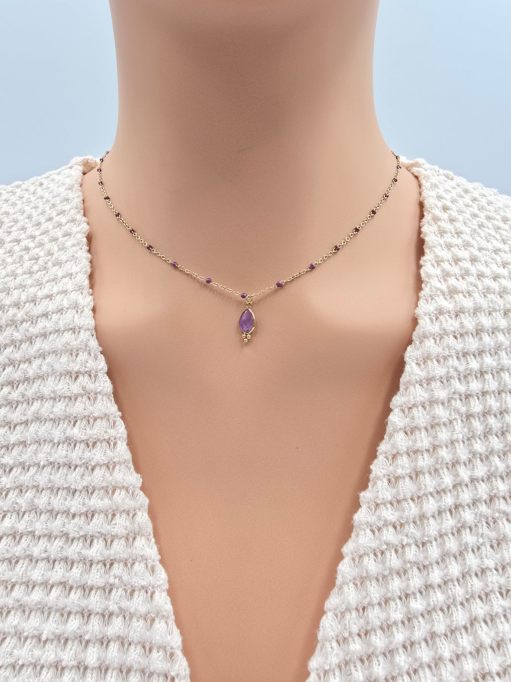 Collier ESTELINE – Agate Blanche, Amazonite, Labradorite ou Améthyste