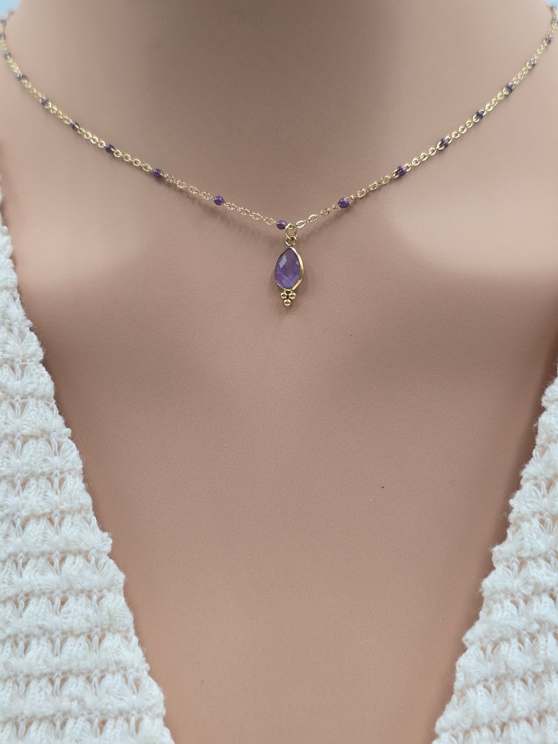 Collier ESTELINE – Agate Blanche, Amazonite, Labradorite ou Améthyste