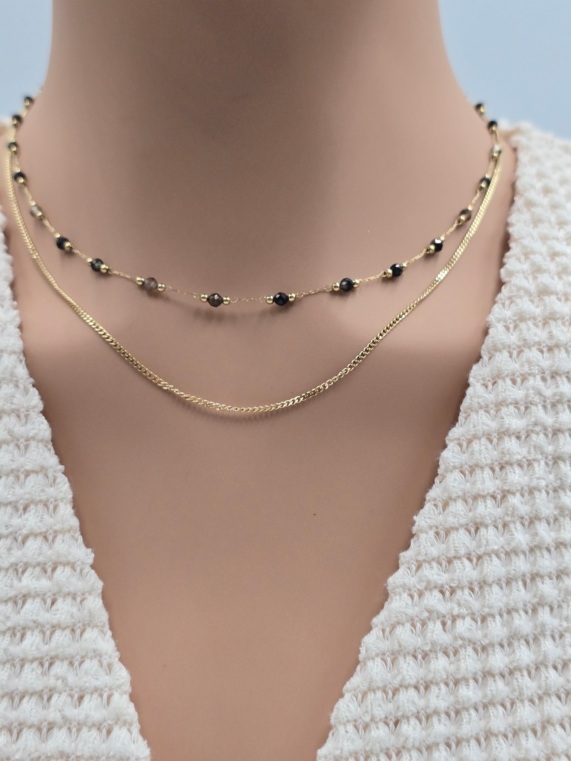 Collier Double JENE – Agate Noire, Rhodonite, Malachite, Amazonite, Tourmaline Colorée ou Turquoise Africaine