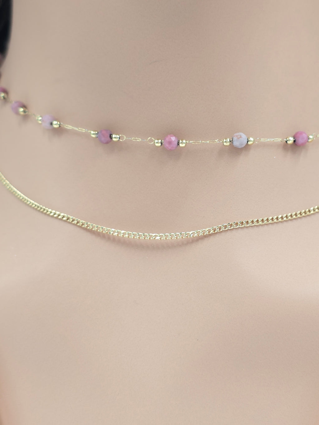Collier Double JENE – Agate Noire, Rhodonite, Malachite, Amazonite, Tourmaline Colorée ou Turquoise Africaine
