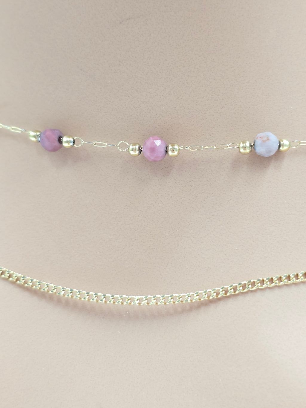 Collier Double JENE – Agate Noire, Rhodonite, Malachite, Amazonite, Tourmaline Colorée ou Turquoise Africaine