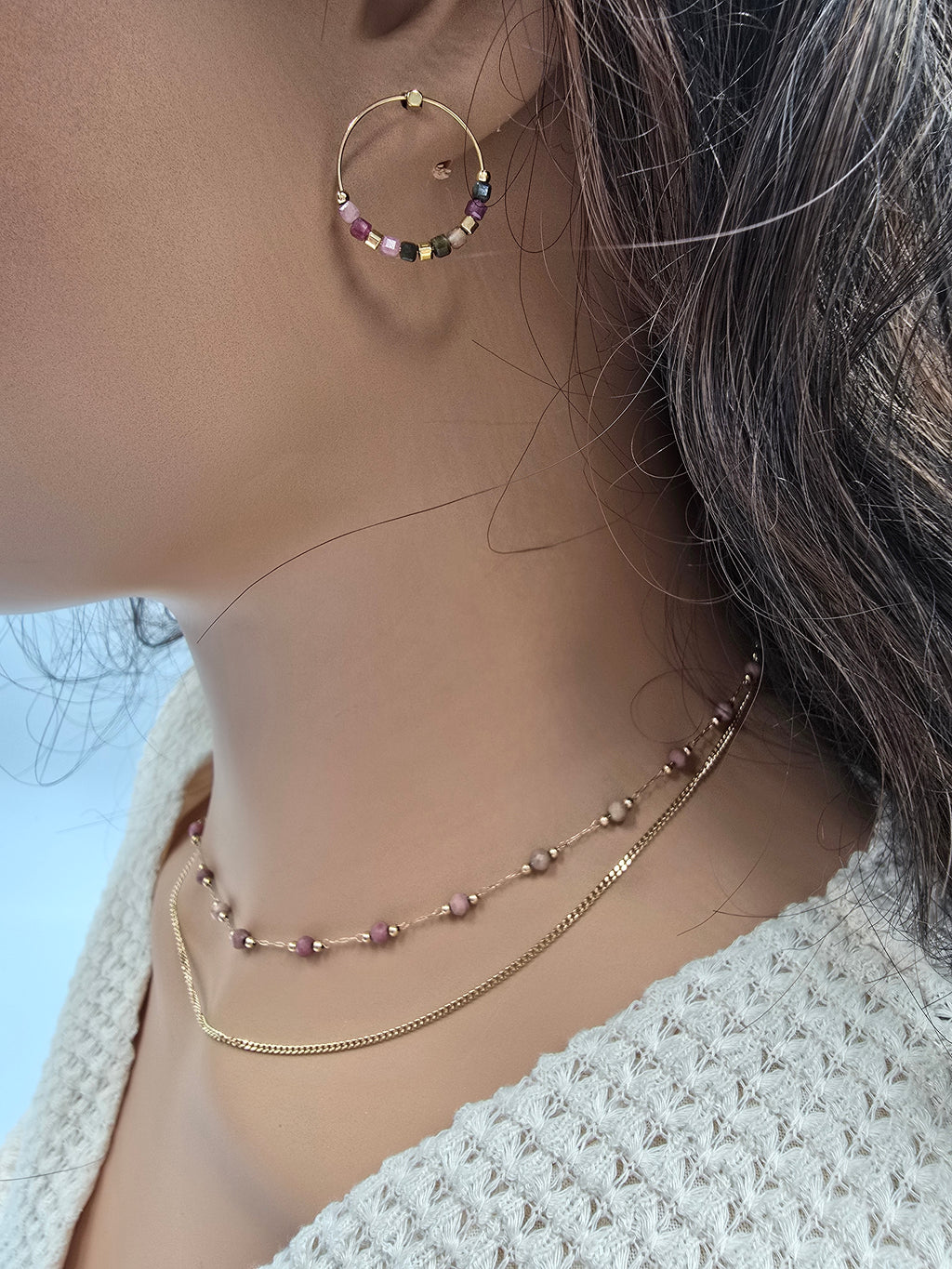 Créoles TIDJI – Onyx Noir ou Tourmaline Colorée