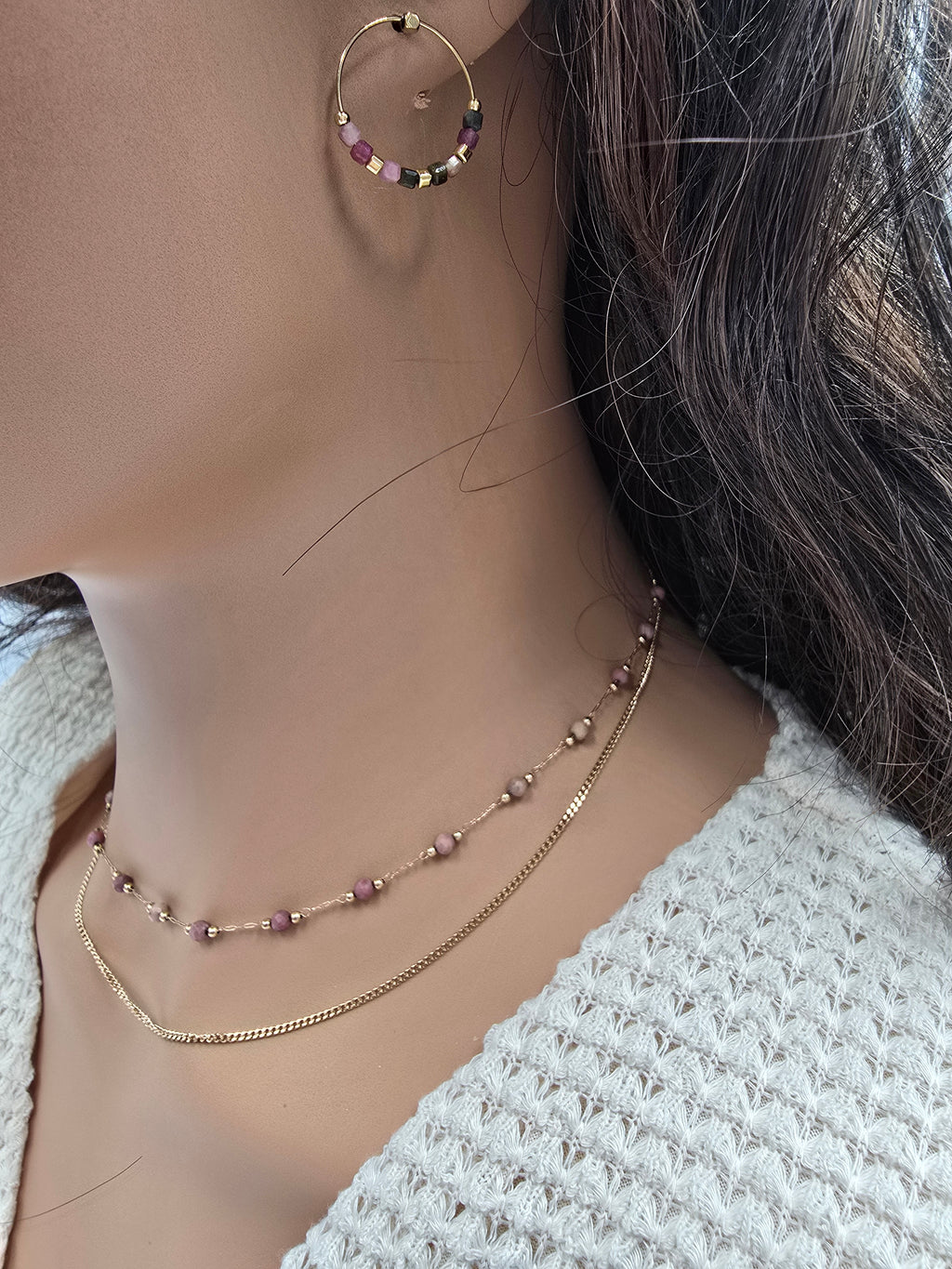 Créoles TIDJI – Onyx Noir ou Tourmaline Colorée