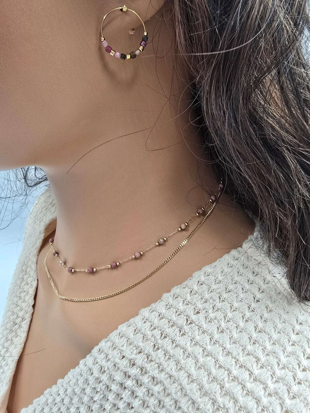 Créoles TIDJI – Onyx Noir ou Tourmaline Colorée