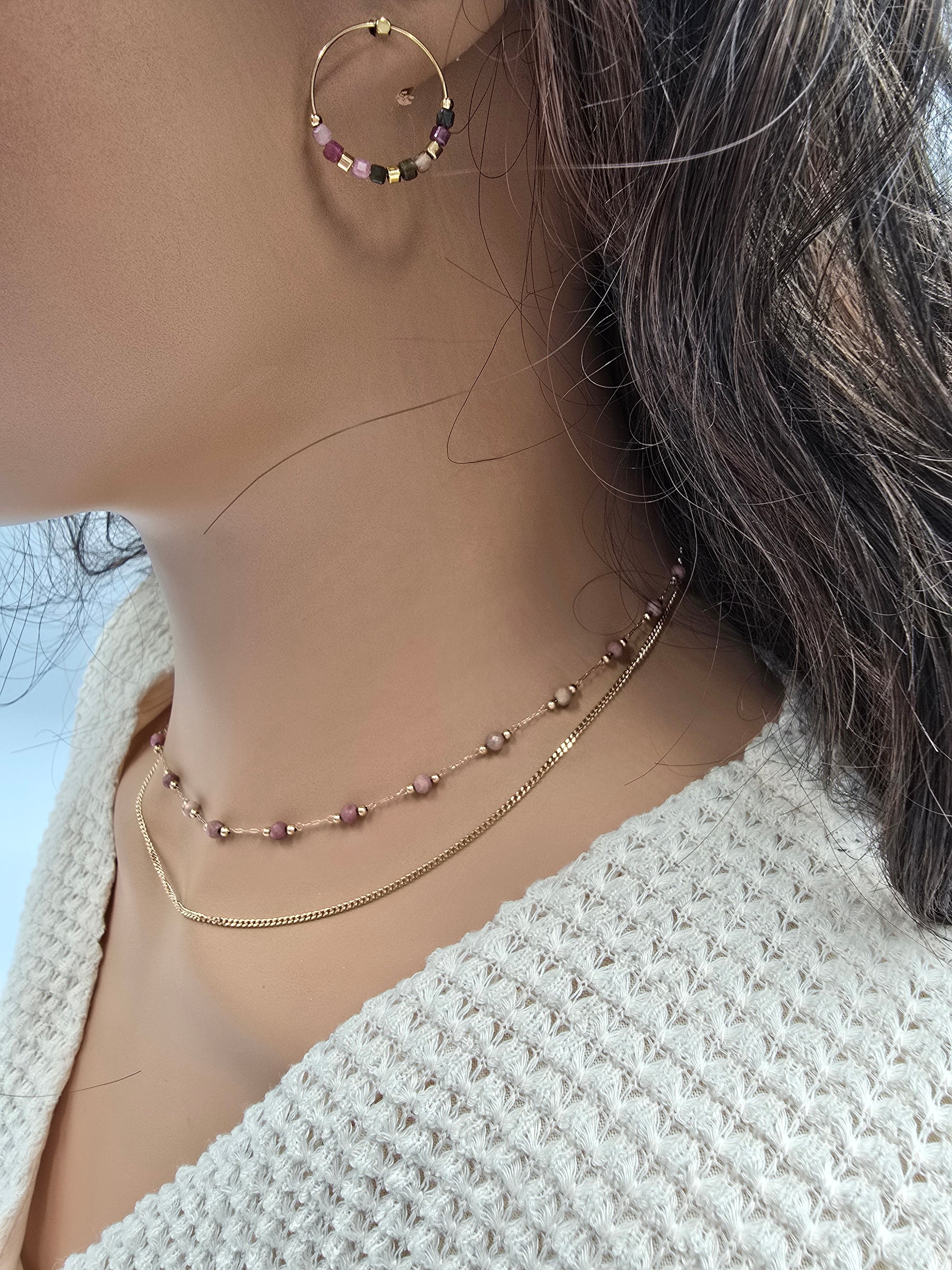 Créoles TIDJI – Onyx Noir ou Tourmaline Colorée