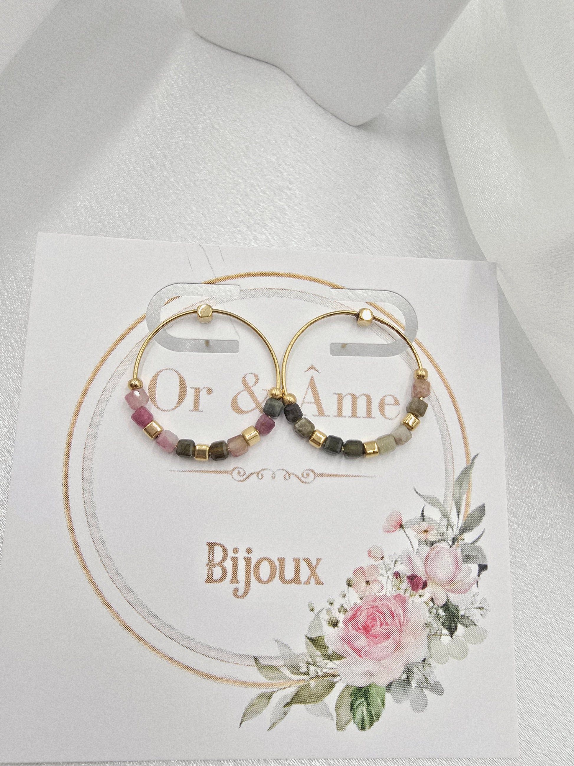 Créoles TIDJI – Onyx Noir ou Tourmaline Colorée