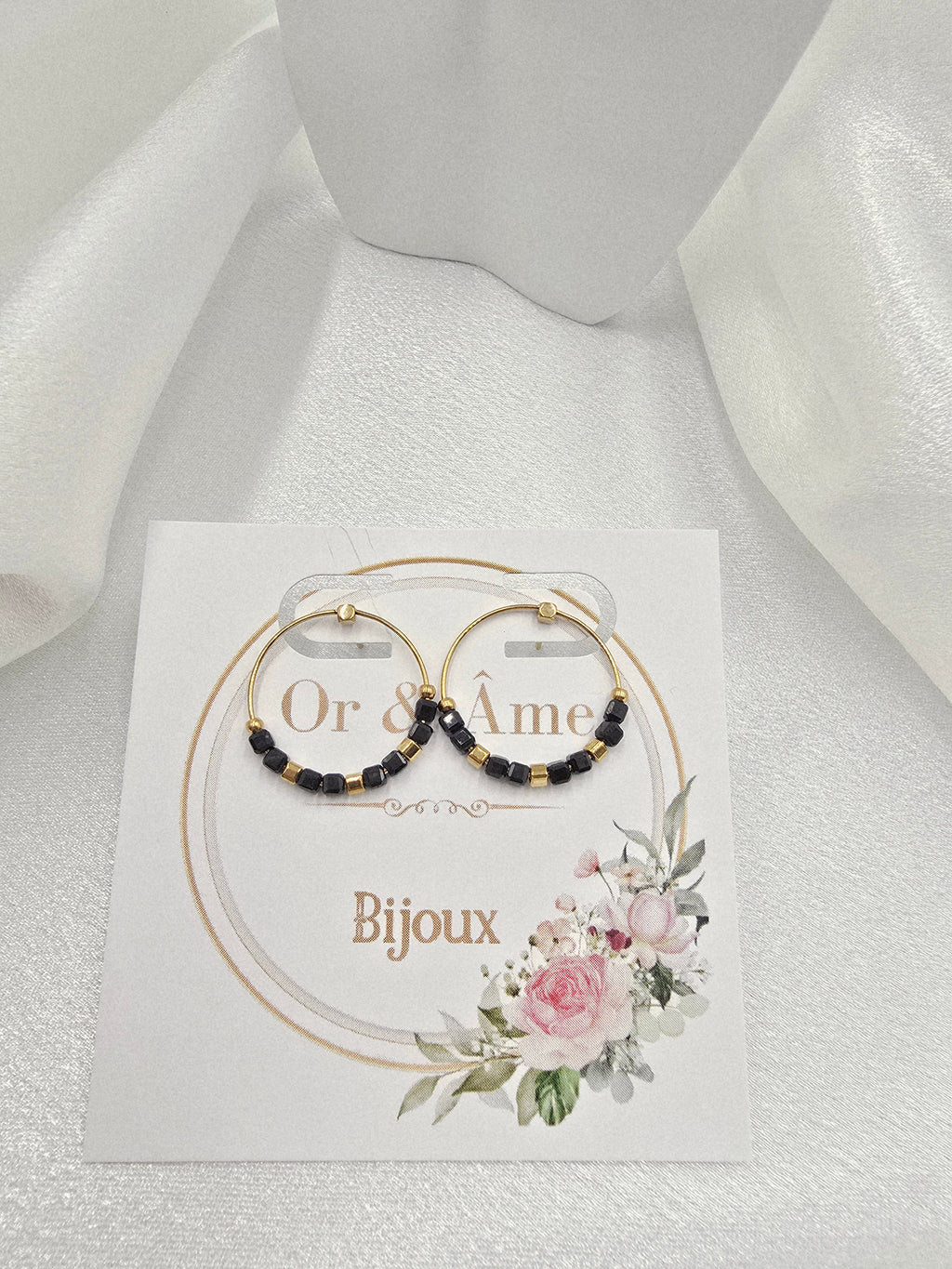 Créoles TIDJI – Onyx Noir ou Tourmaline Colorée
