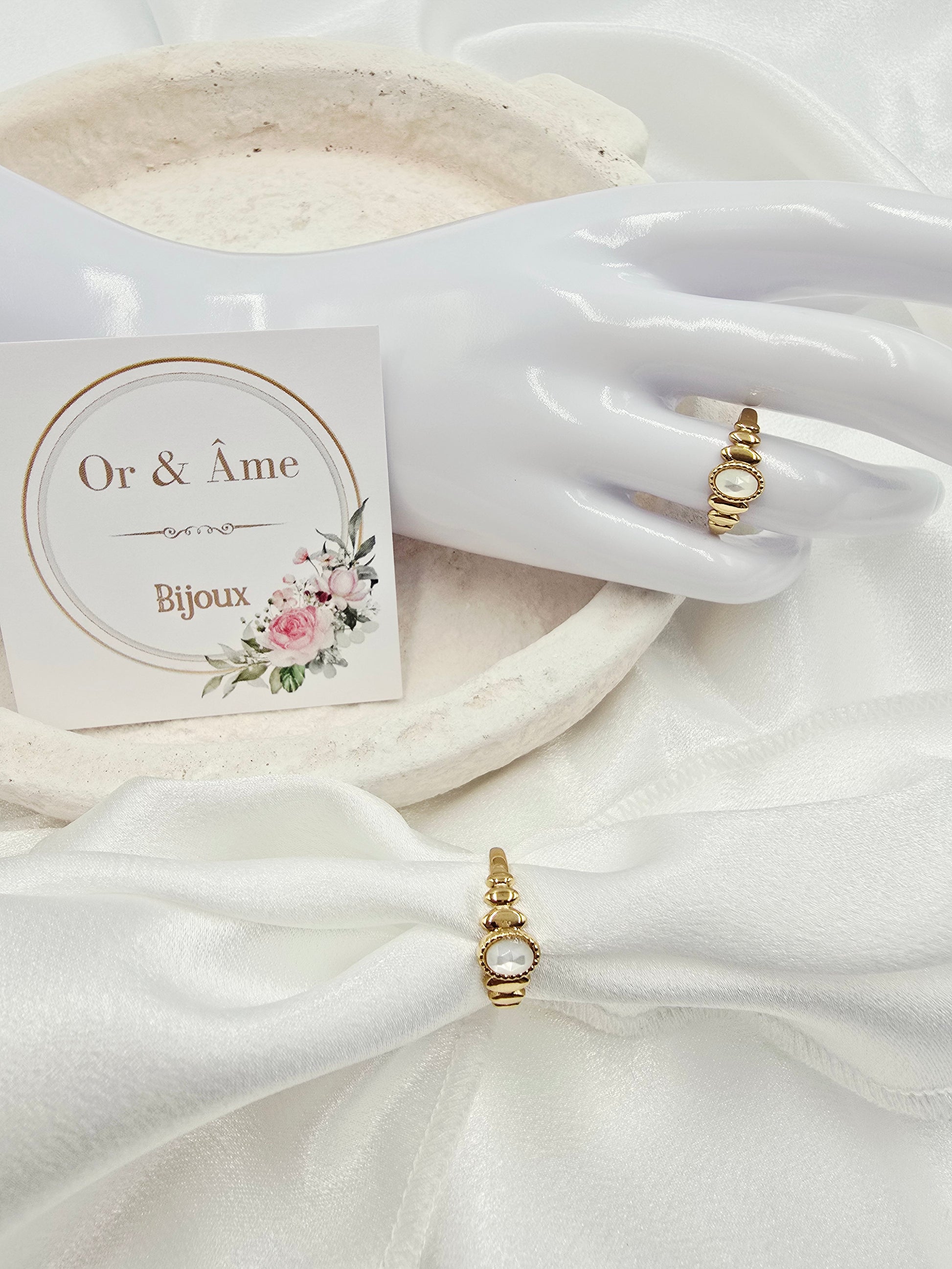 Bague SOLENE – Nacre, Quartz Fraise, Amazonite, Améthyste ou Onyx