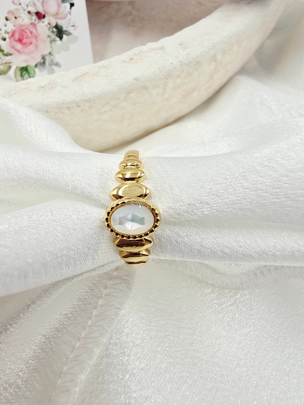 Bague SOLENE – Nacre, Quartz Fraise, Amazonite, Améthyste ou Onyx