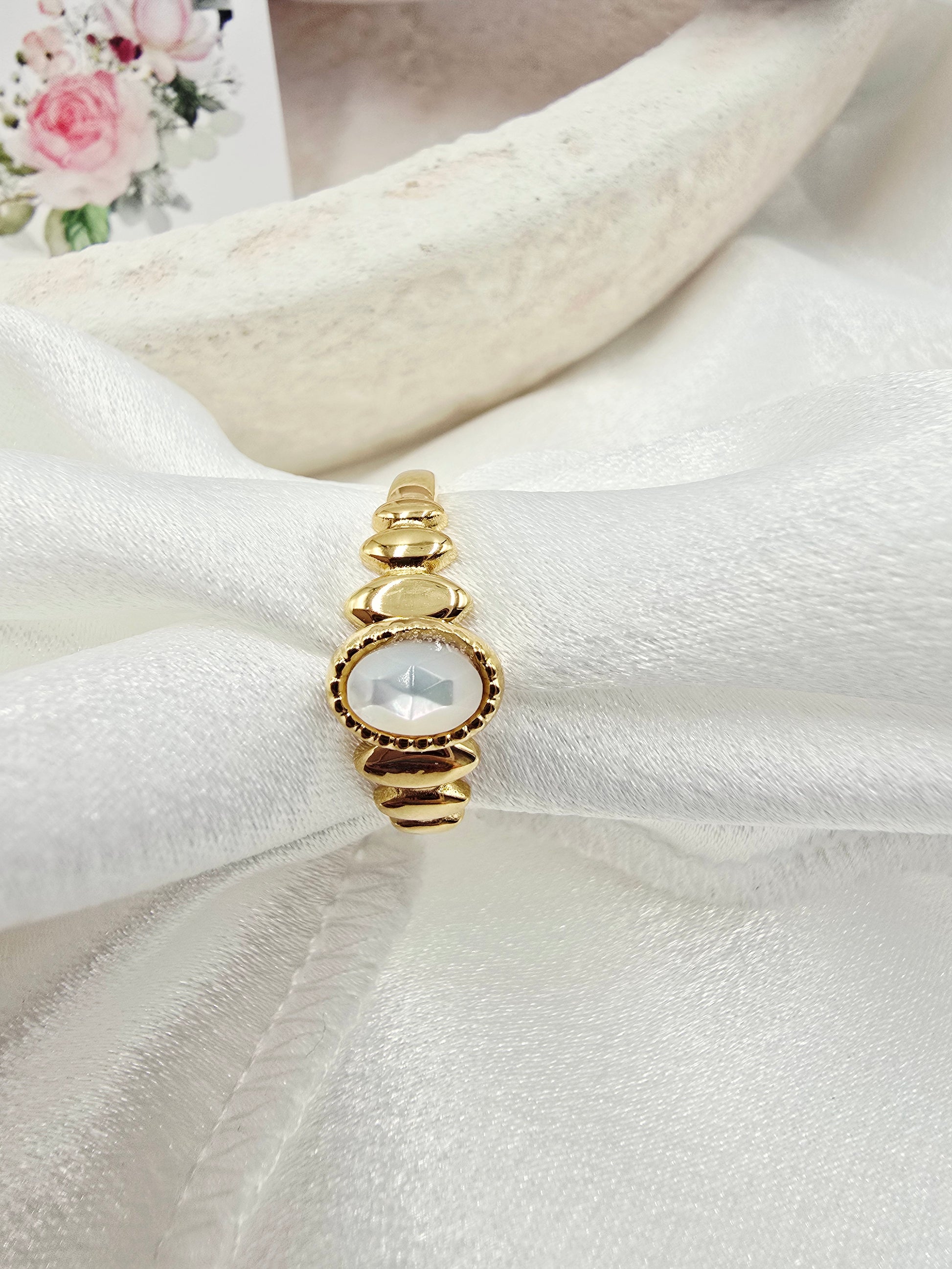 Bague SOLENE – Nacre, Quartz Fraise, Amazonite, Améthyste ou Onyx