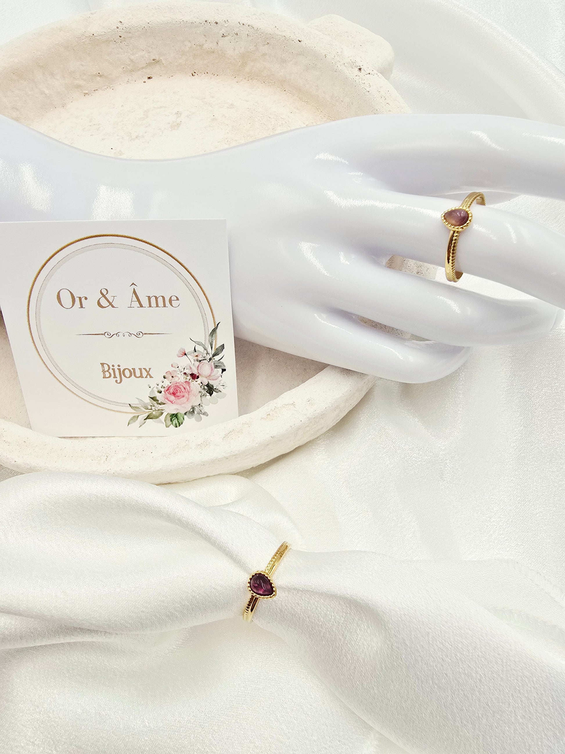 Bague SANDRA – Nacre, Améthyste, Quartz Fraise ou Apatite
