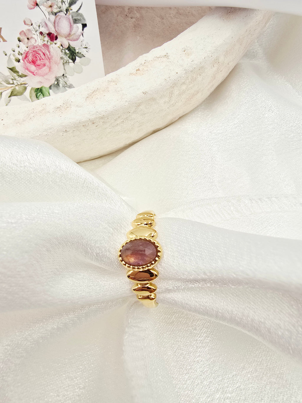 Bague SOLENE – Nacre, Quartz Fraise, Amazonite, Améthyste ou Onyx