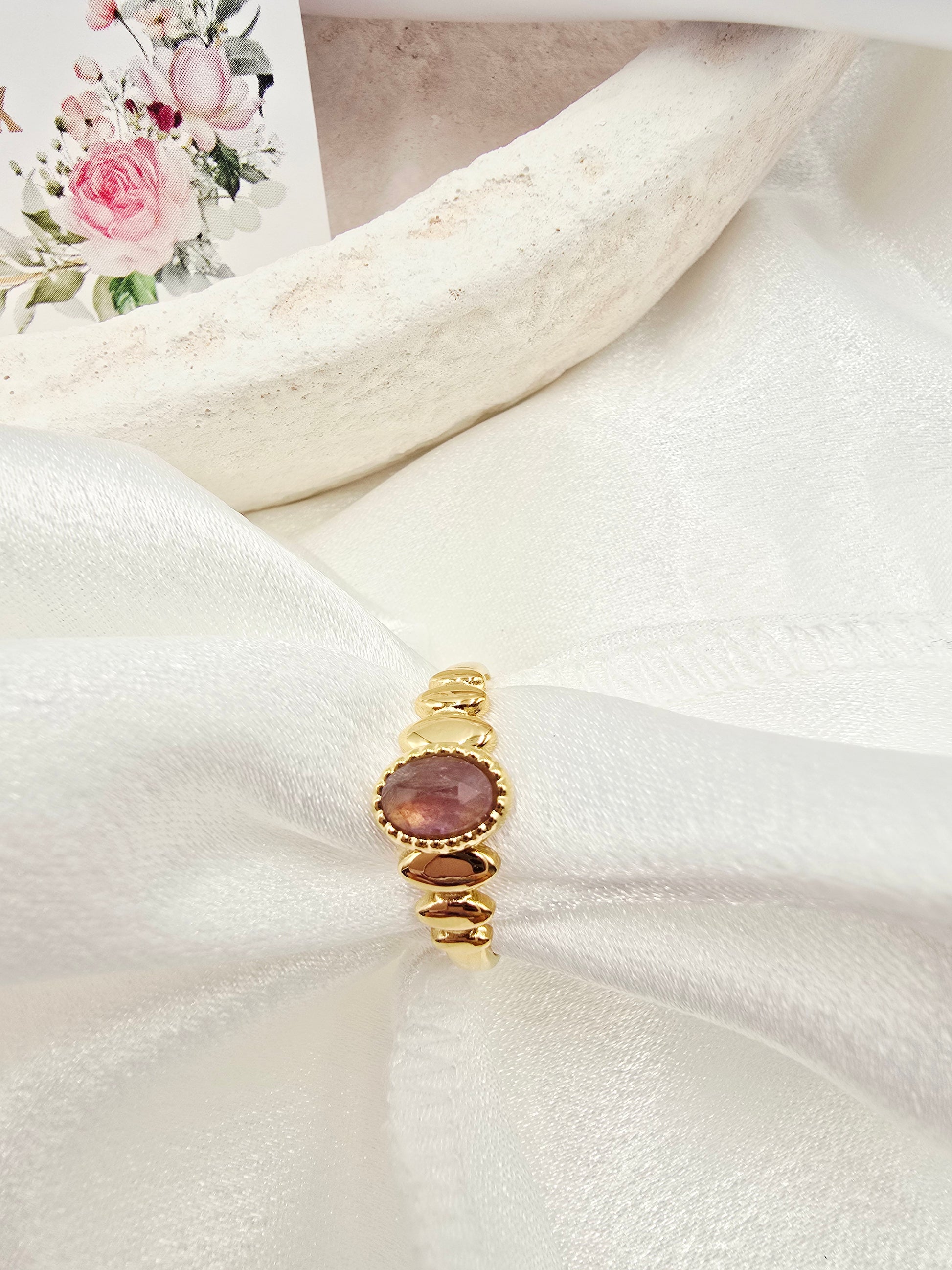 Bague SOLENE – Nacre, Quartz Fraise, Amazonite, Améthyste ou Onyx