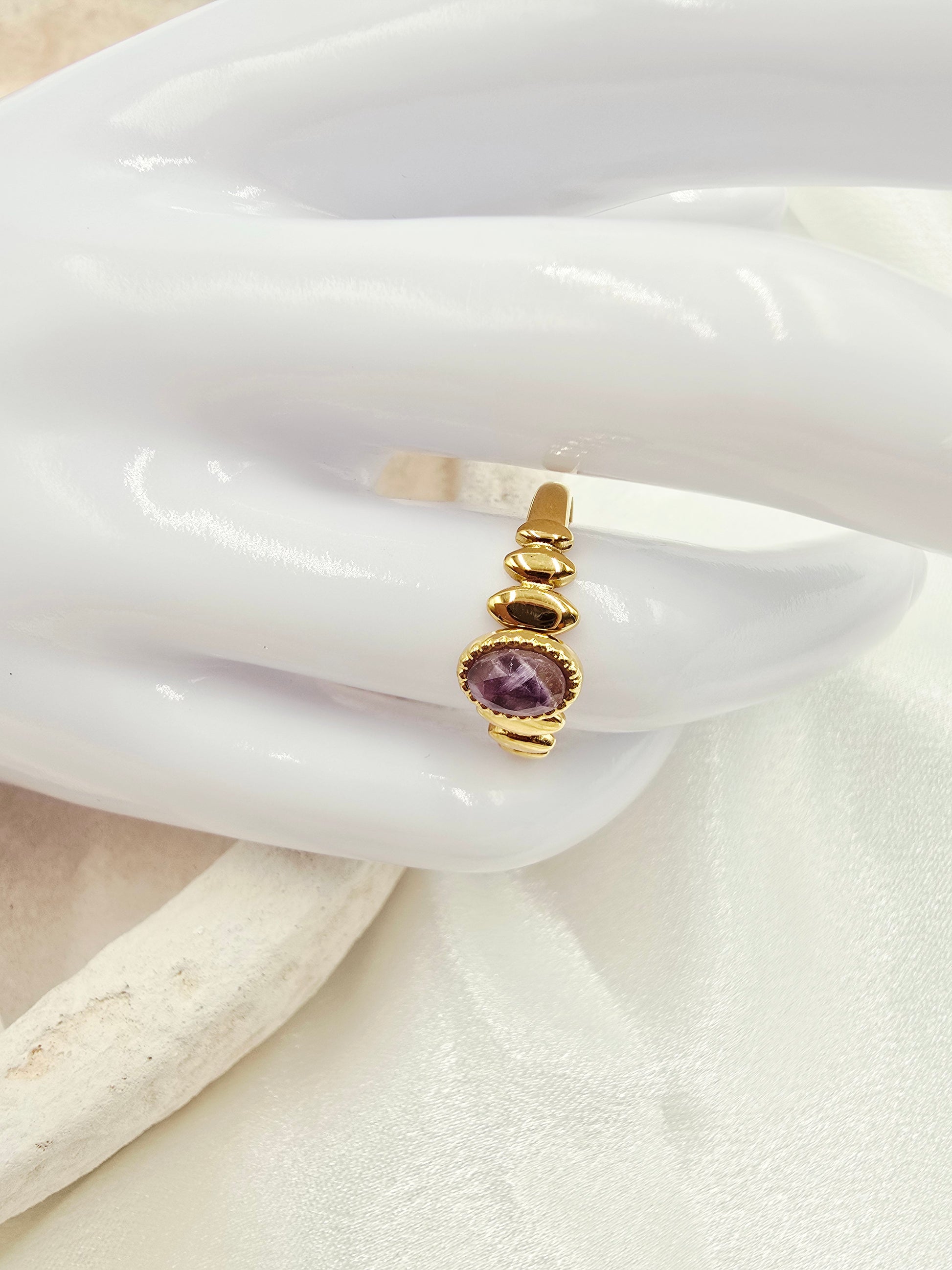 Bague SOLENE – Nacre, Quartz Fraise, Amazonite, Améthyste ou Onyx