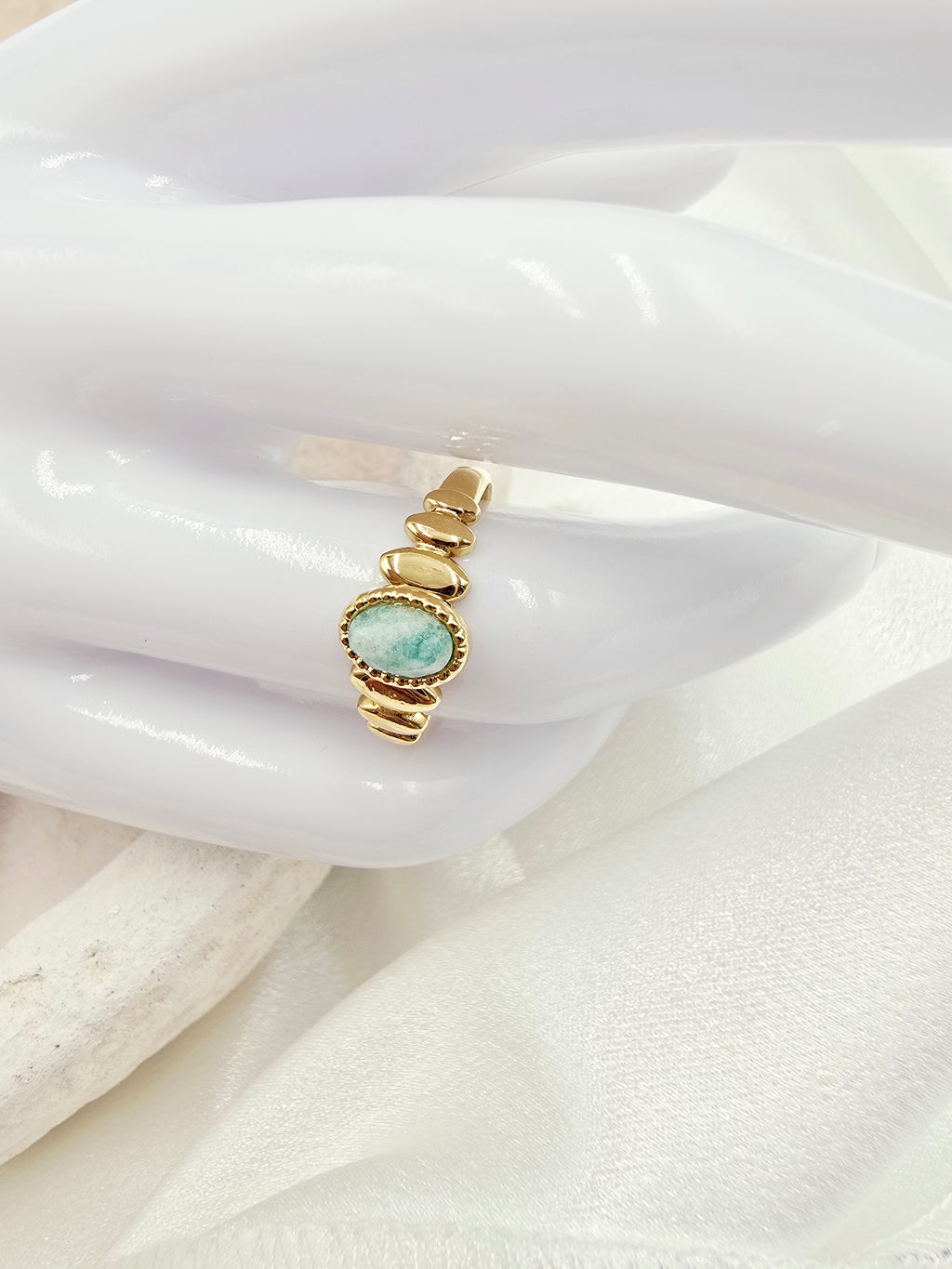 Bague SOLENE – Nacre, Quartz Fraise, Amazonite, Améthyste ou Onyx
