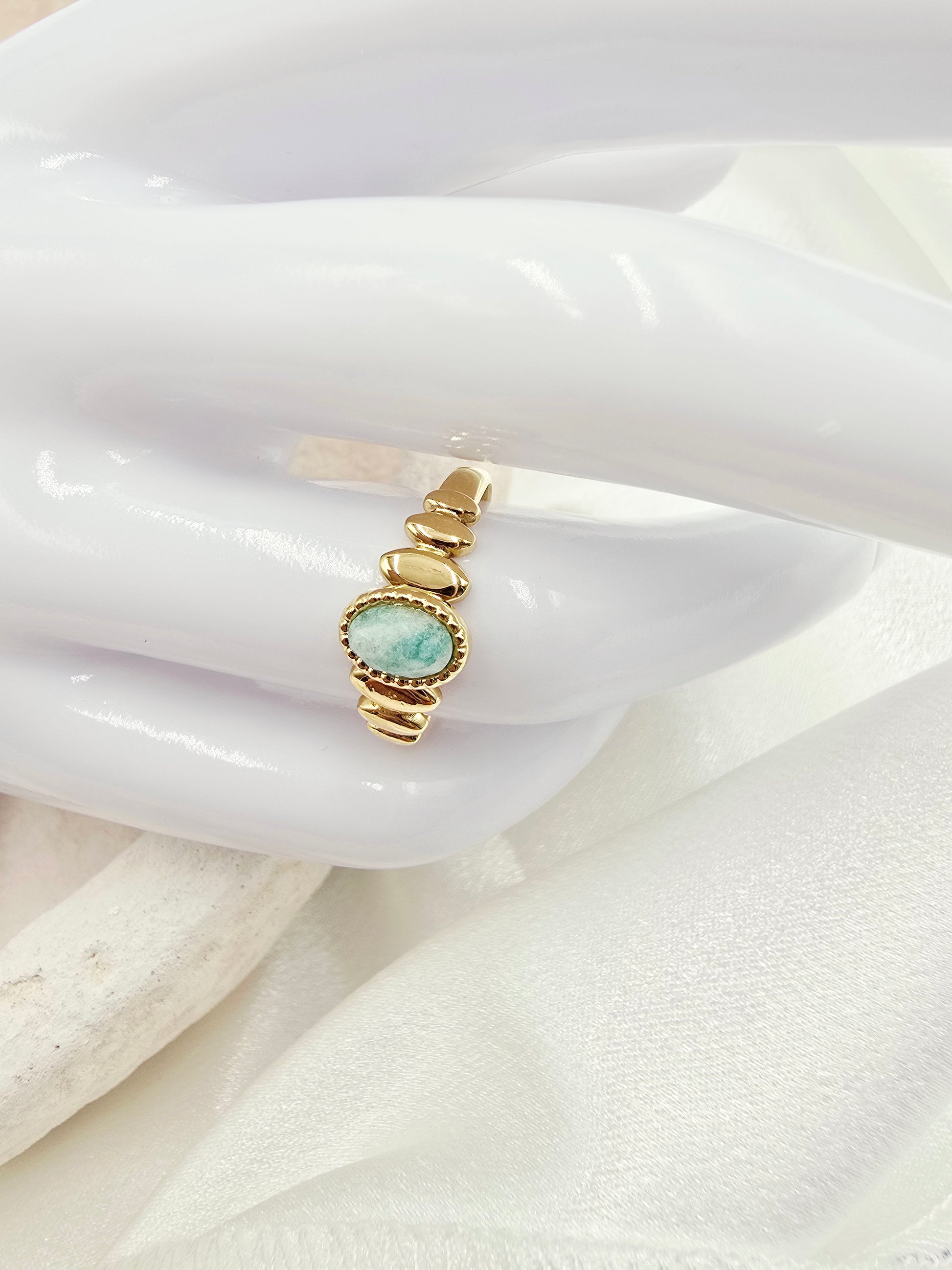 Bague SOLENE – Nacre, Quartz Fraise, Amazonite, Améthyste ou Onyx