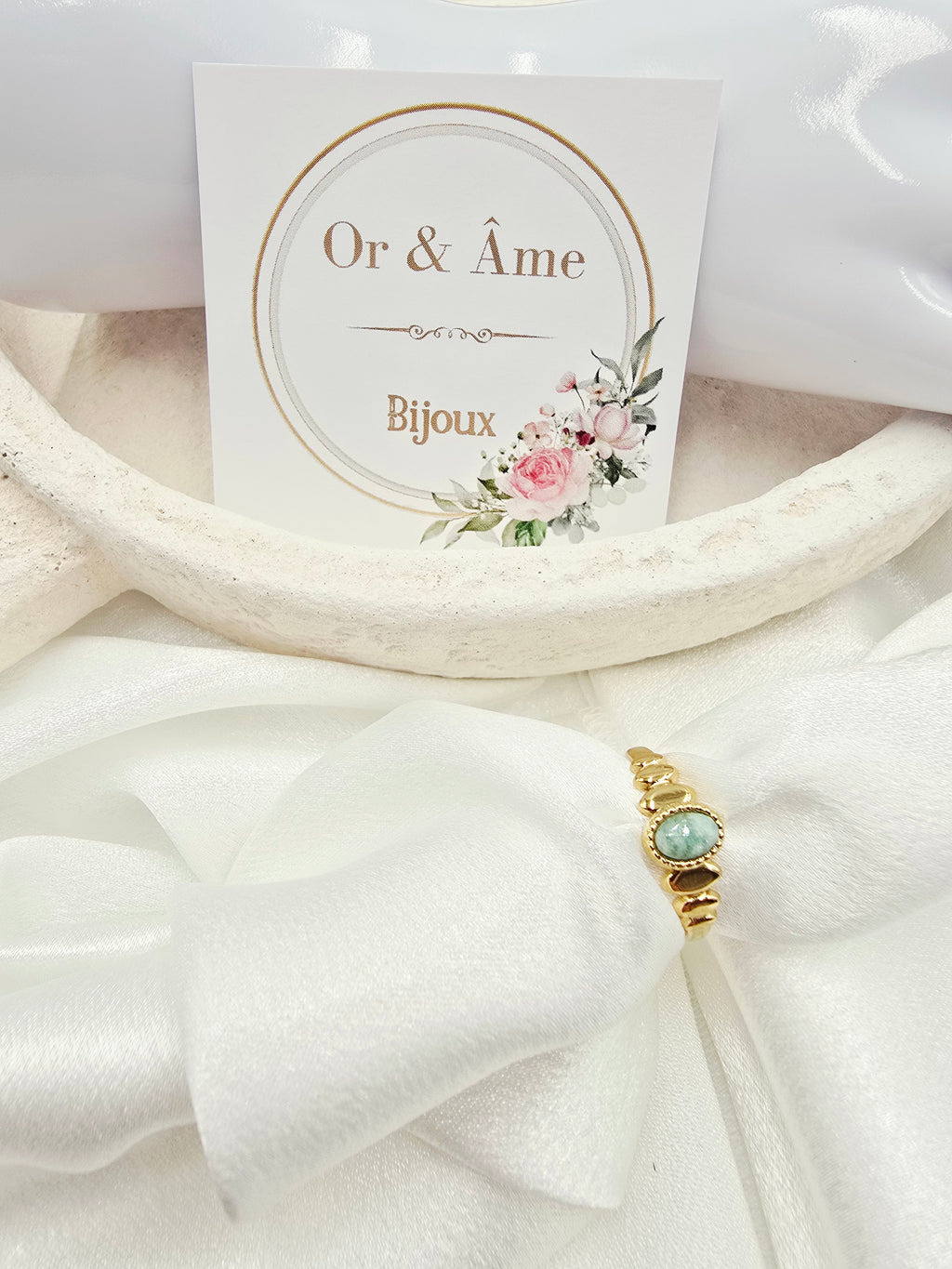 Bague SOLENE – Nacre, Quartz Fraise, Amazonite, Améthyste ou Onyx